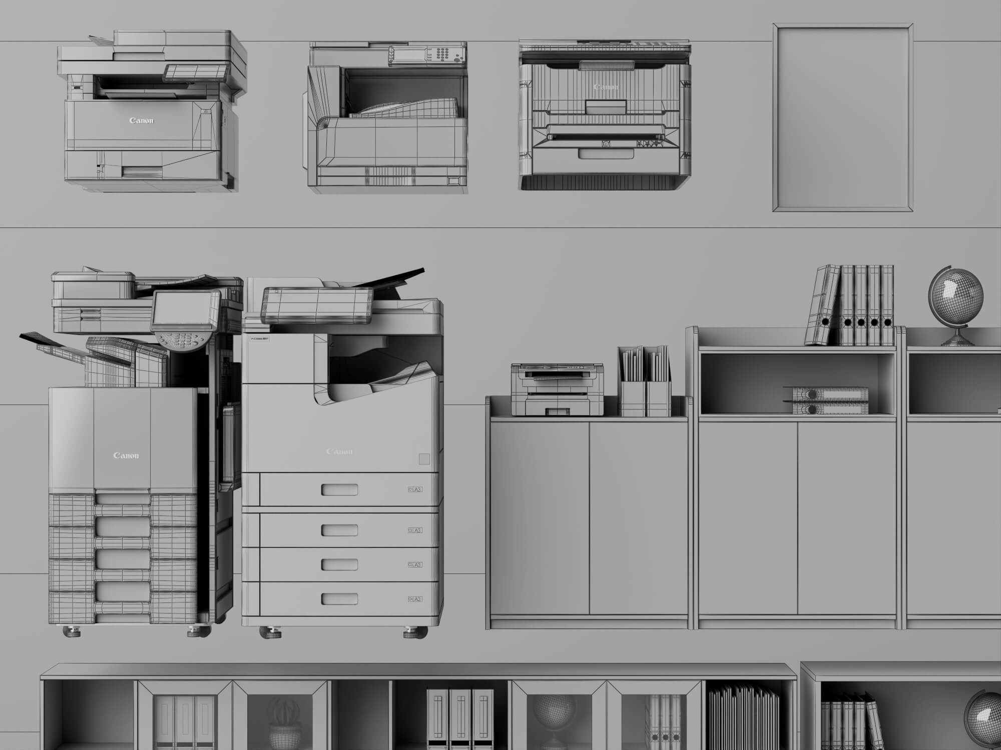 White Office Cabinet and Printer Pack Lowpoly 3D Model 3D Model