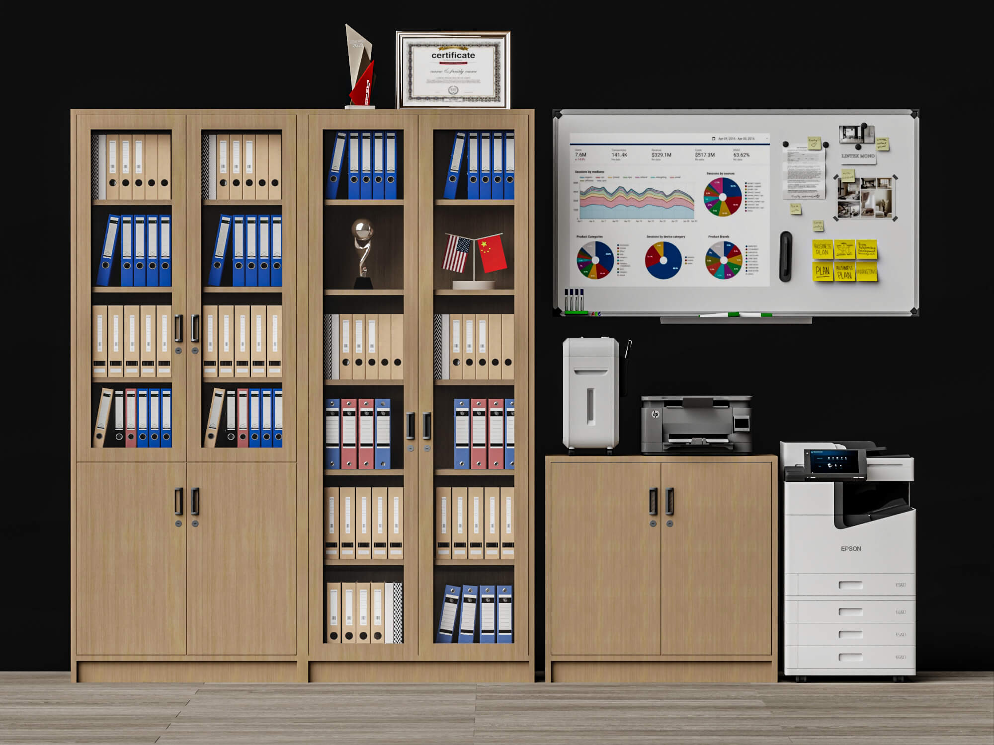Wood Office Filing Cabinet Lowpoly 3D Model 3D Model
