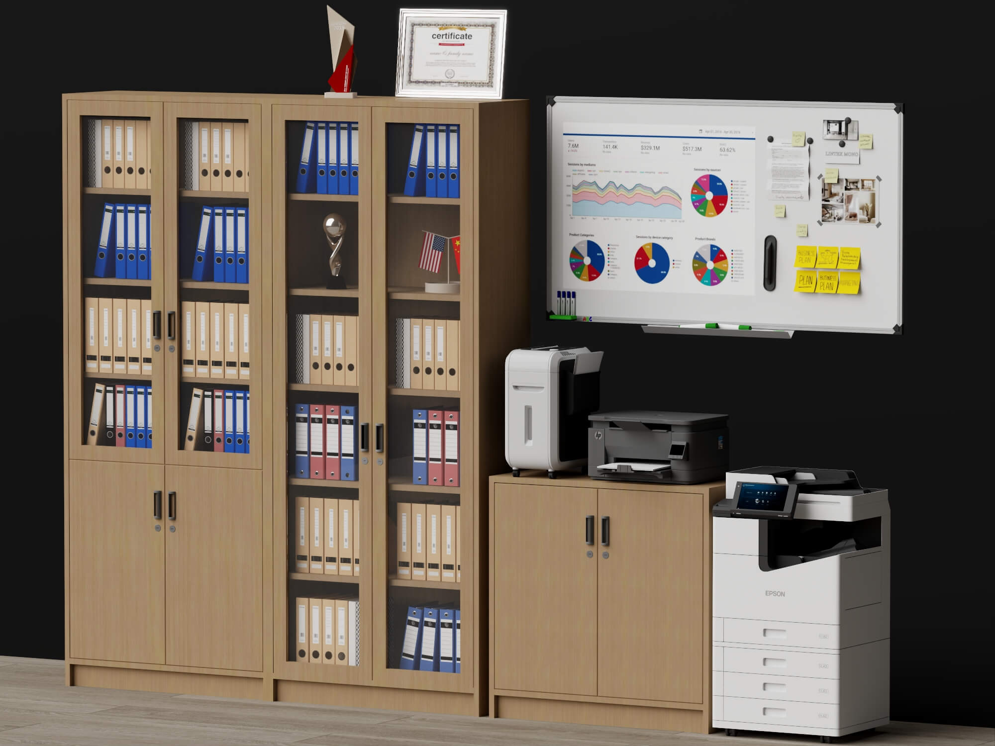 Wood Office Filing Cabinet Lowpoly 3D Model 3D Model