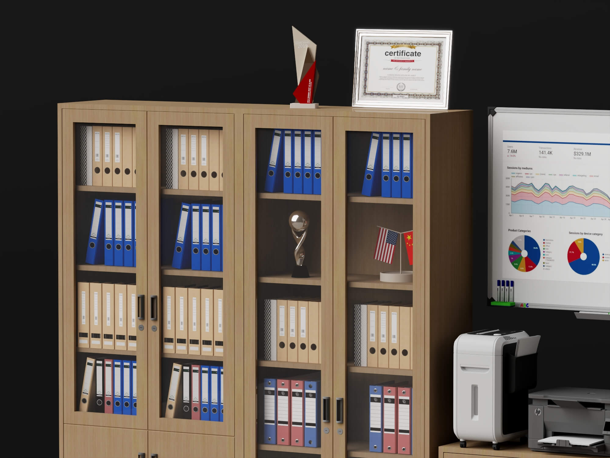 Wood Office Filing Cabinet Lowpoly 3D Model 3D Model