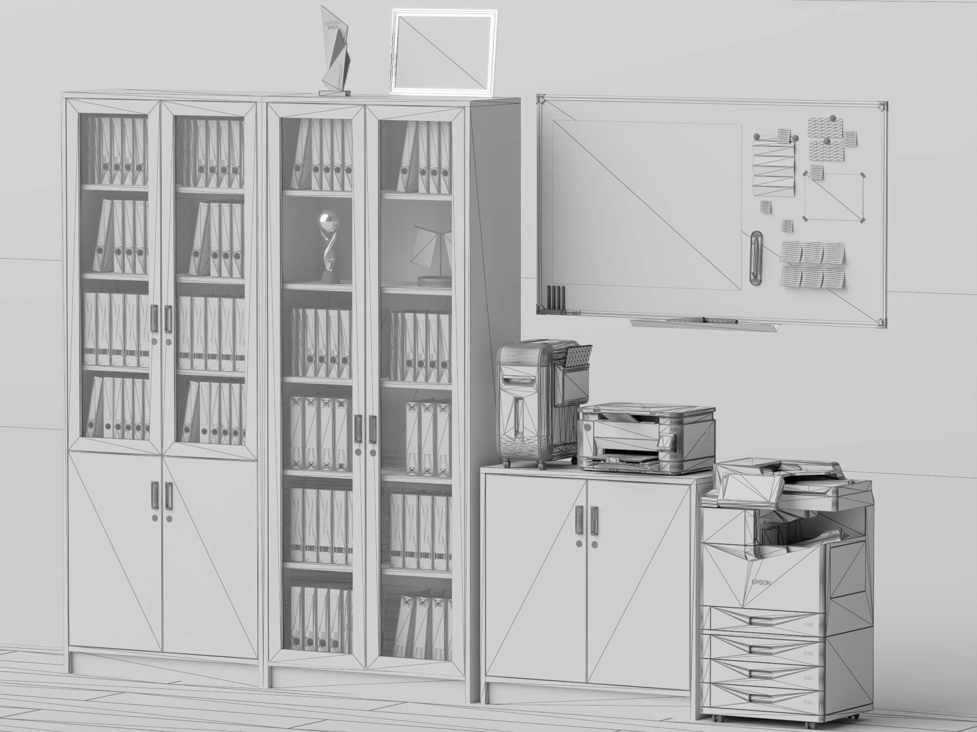 Wood Office Filing Cabinet Lowpoly 3D Model 3D Model