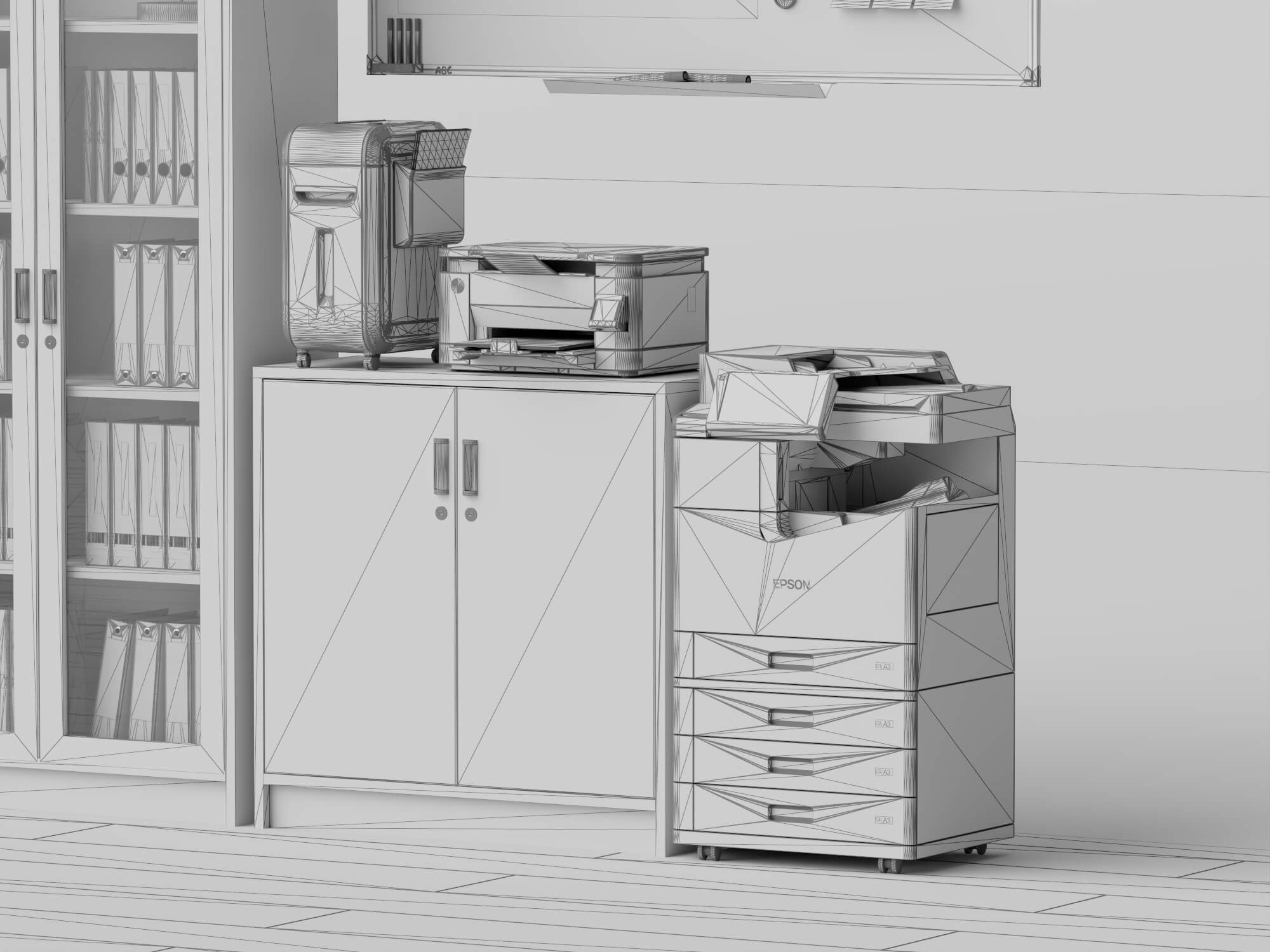 Wood Office Filing Cabinet Lowpoly 3D Model 3D Model