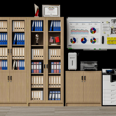 Wood Office Filing Cabinet Lowpoly 3D Model