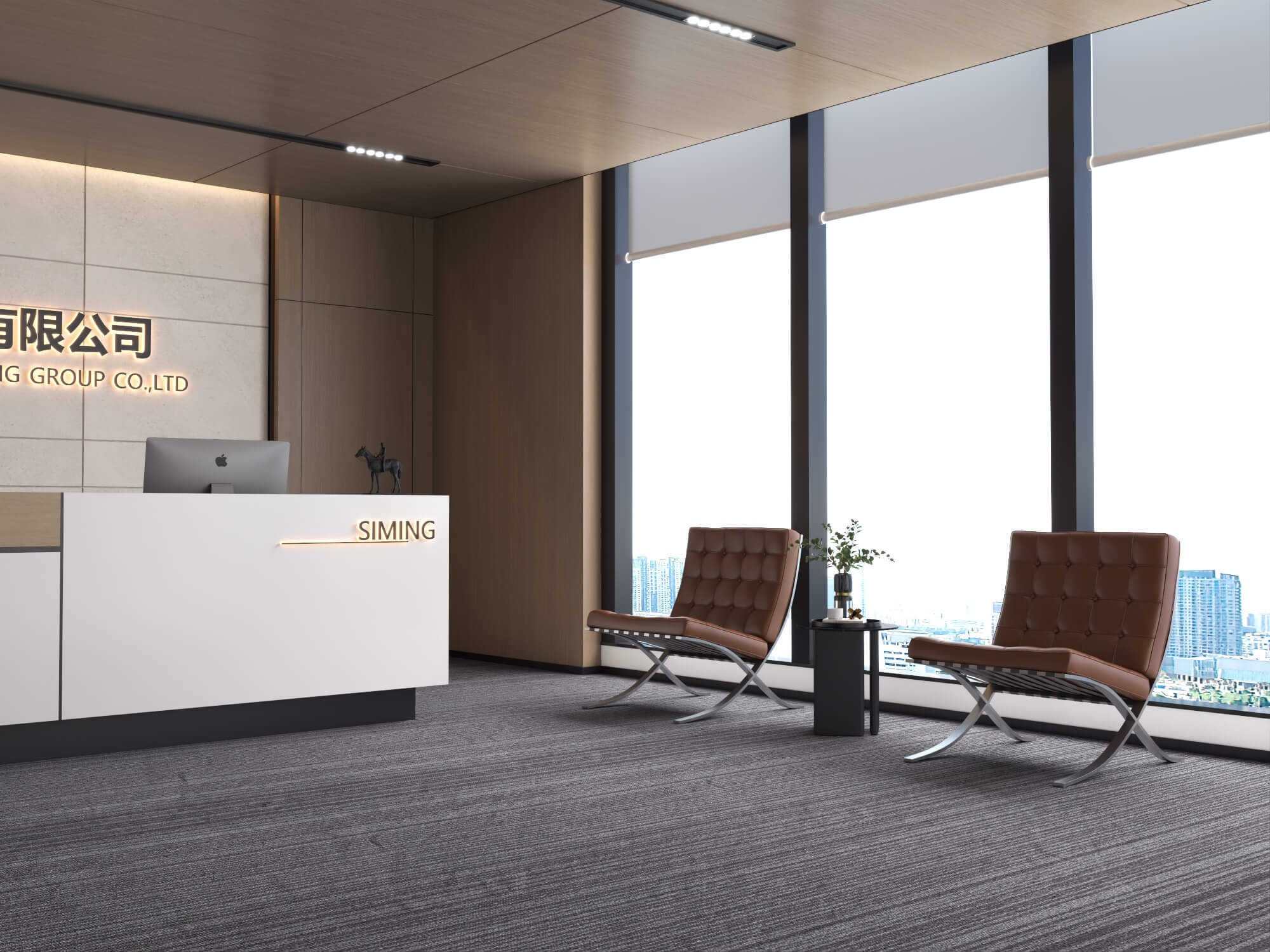 Wood Panel Office Reception Lobby Scene 3D Model