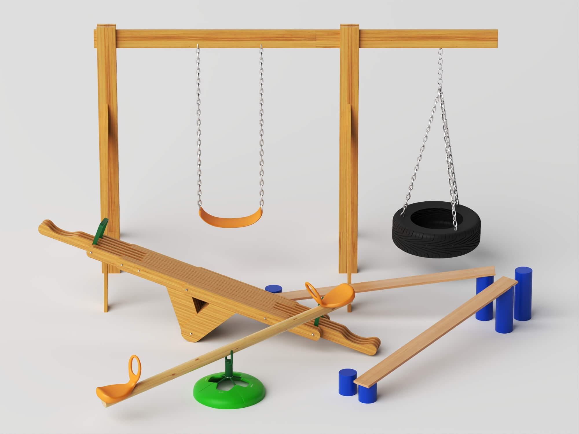 Wooden Playground Equipment Pack 3d Model 3D Model