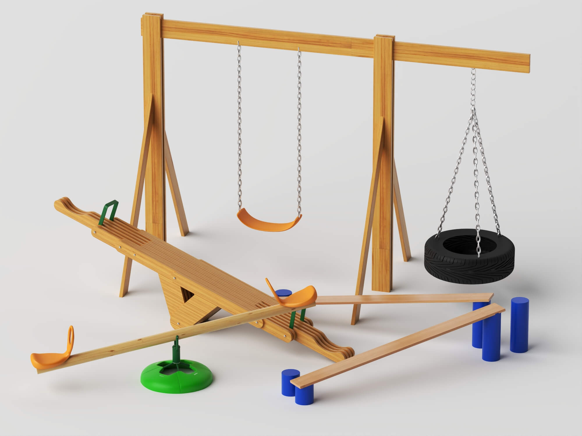 Wooden Playground Equipment Pack 3d Model 3D Model