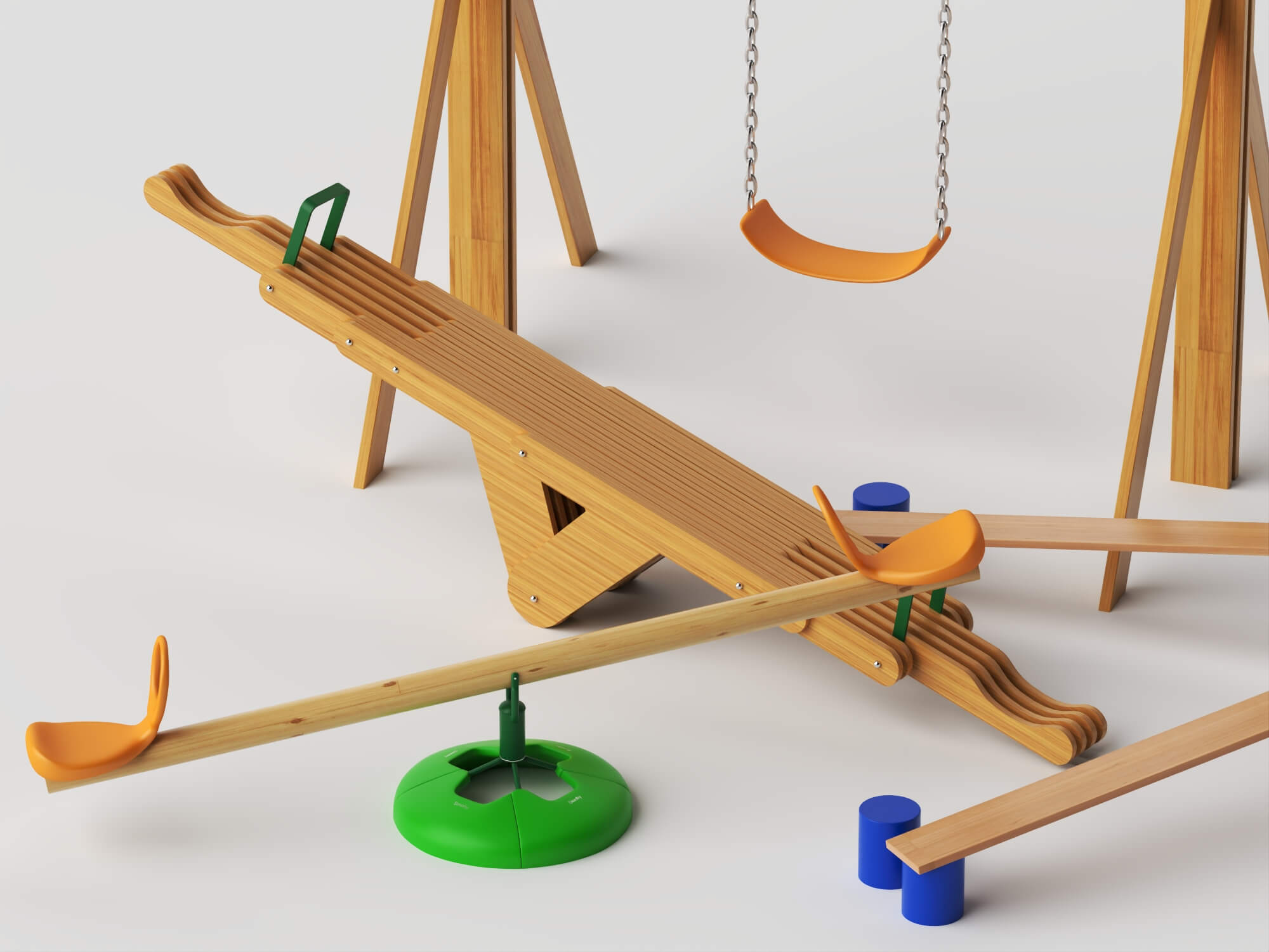 Wooden Playground Equipment Pack 3d Model 3D Model