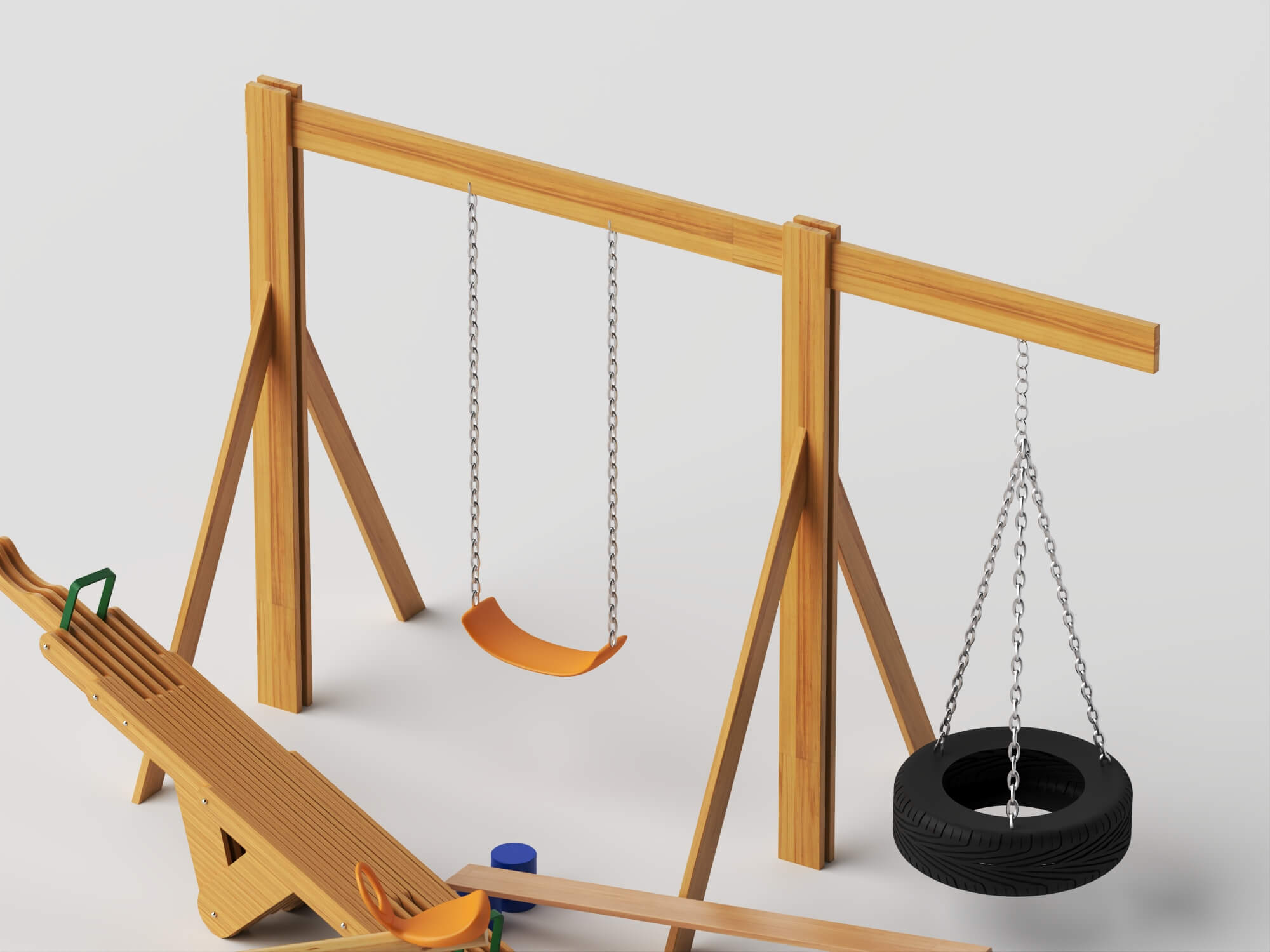 Wooden Playground Equipment Pack 3d Model 3D Model