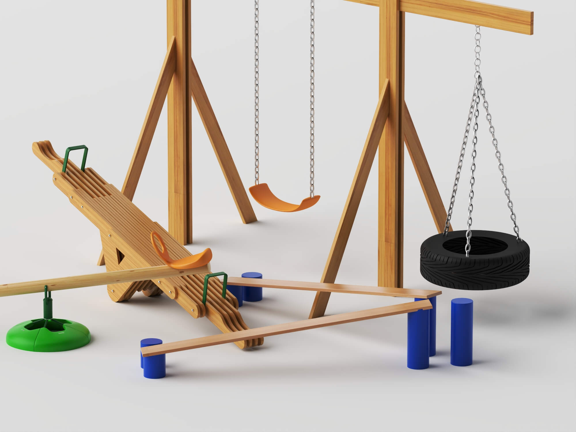 Wooden Playground Equipment Pack 3d Model 3D Model