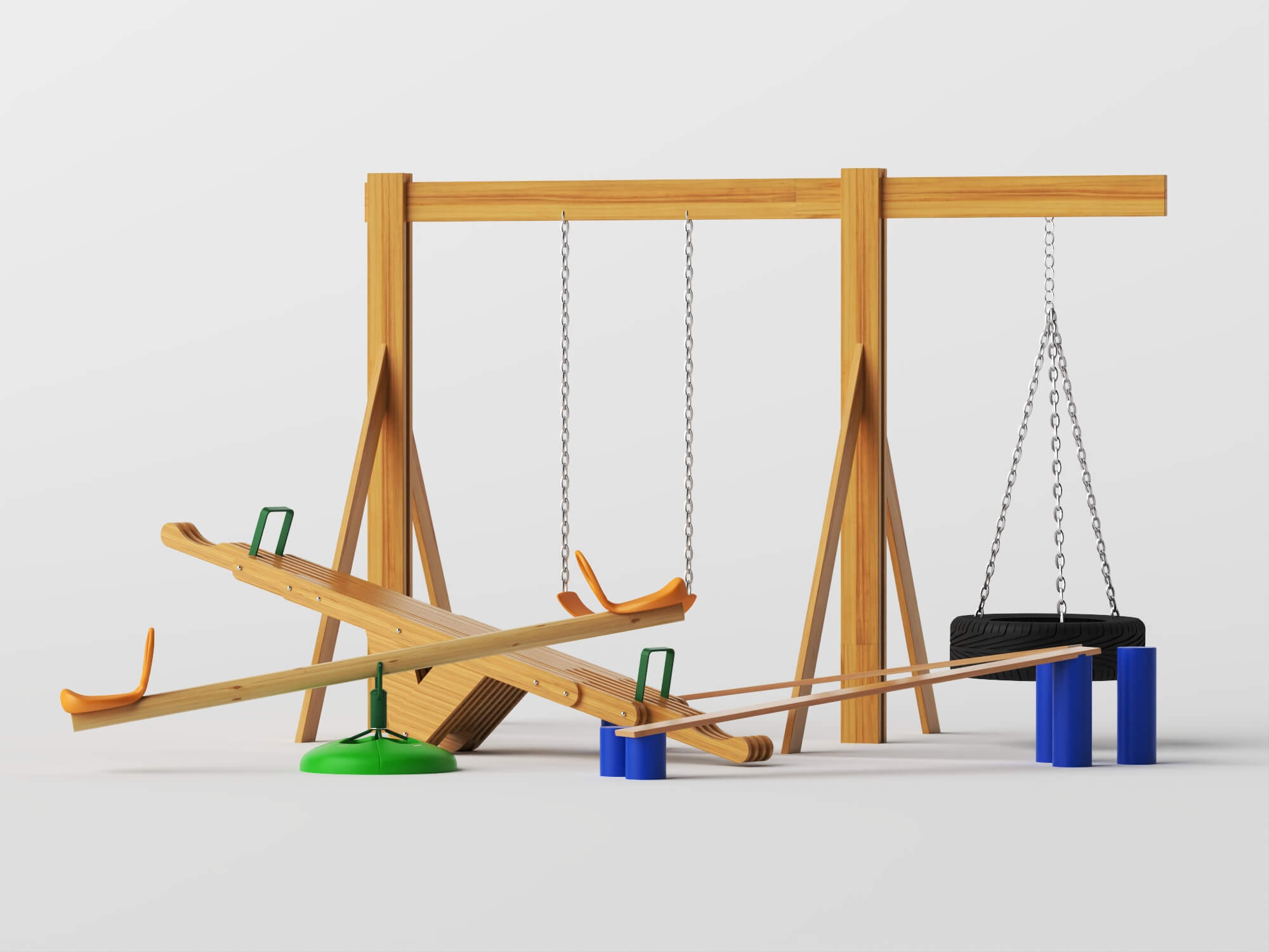 Wooden Playground Equipment Pack 3d Model 3D Model