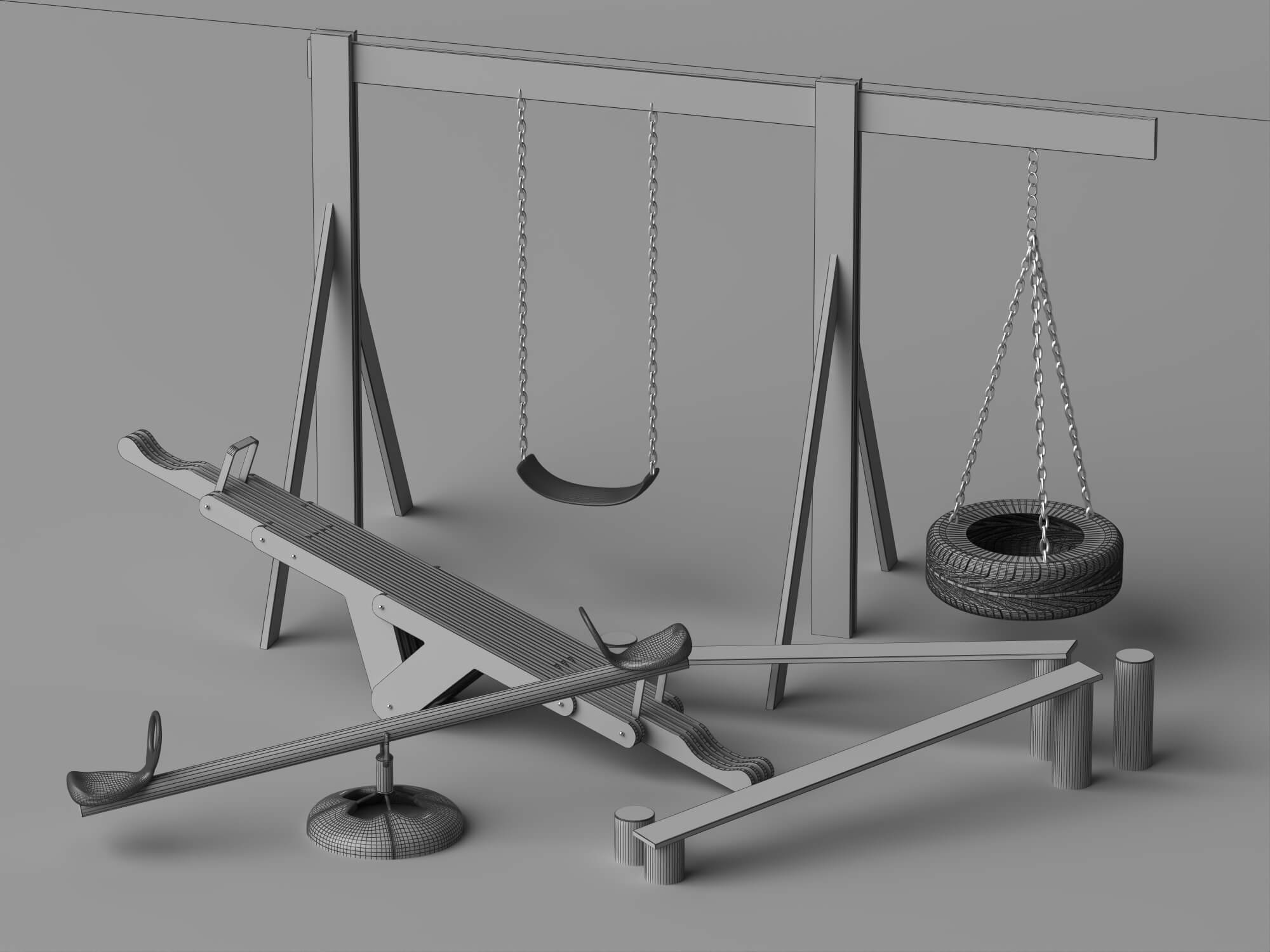 Wooden Playground Equipment Pack 3d Model 3D Model