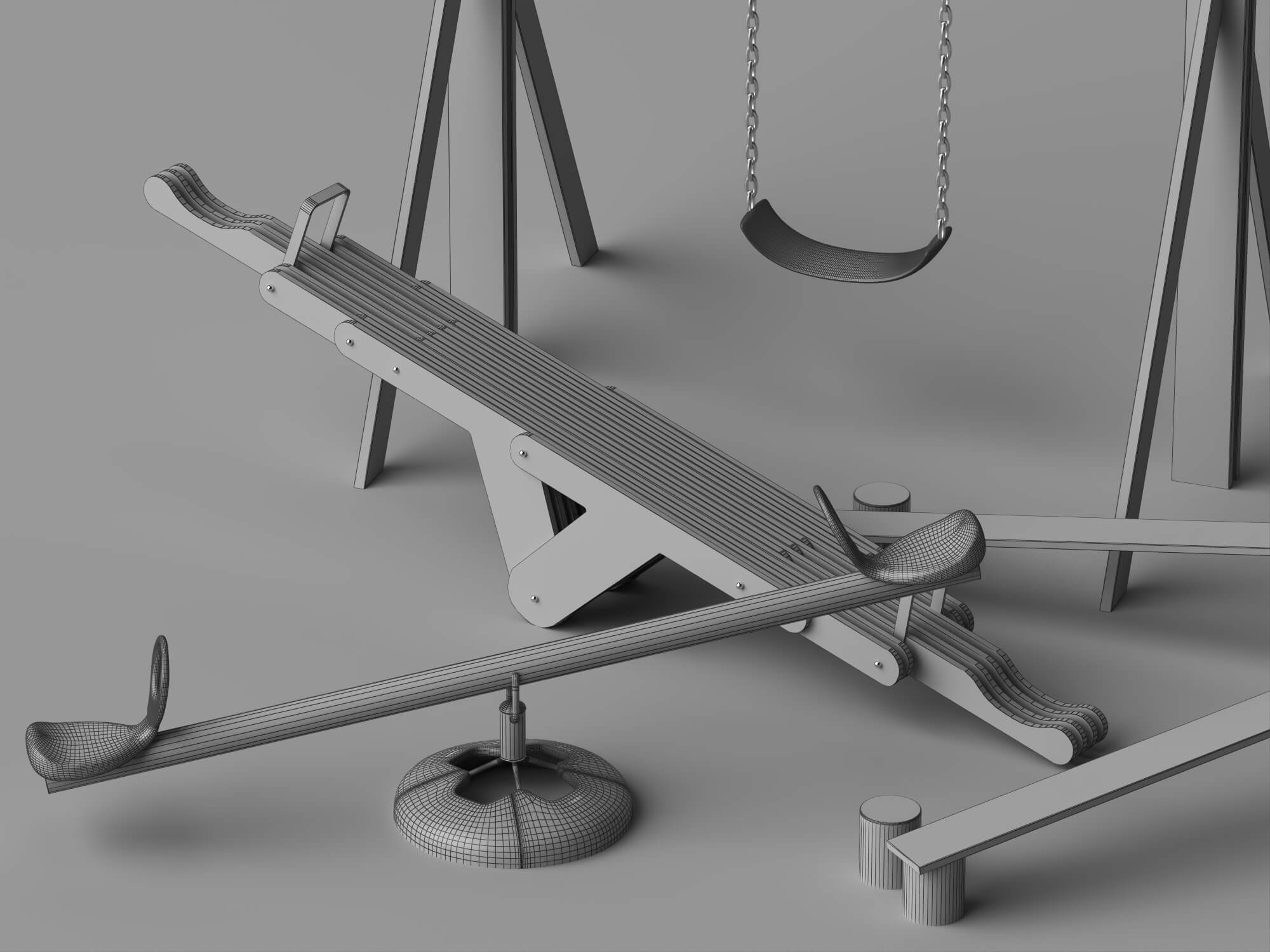 Wooden Playground Equipment Pack 3d Model 3D Model