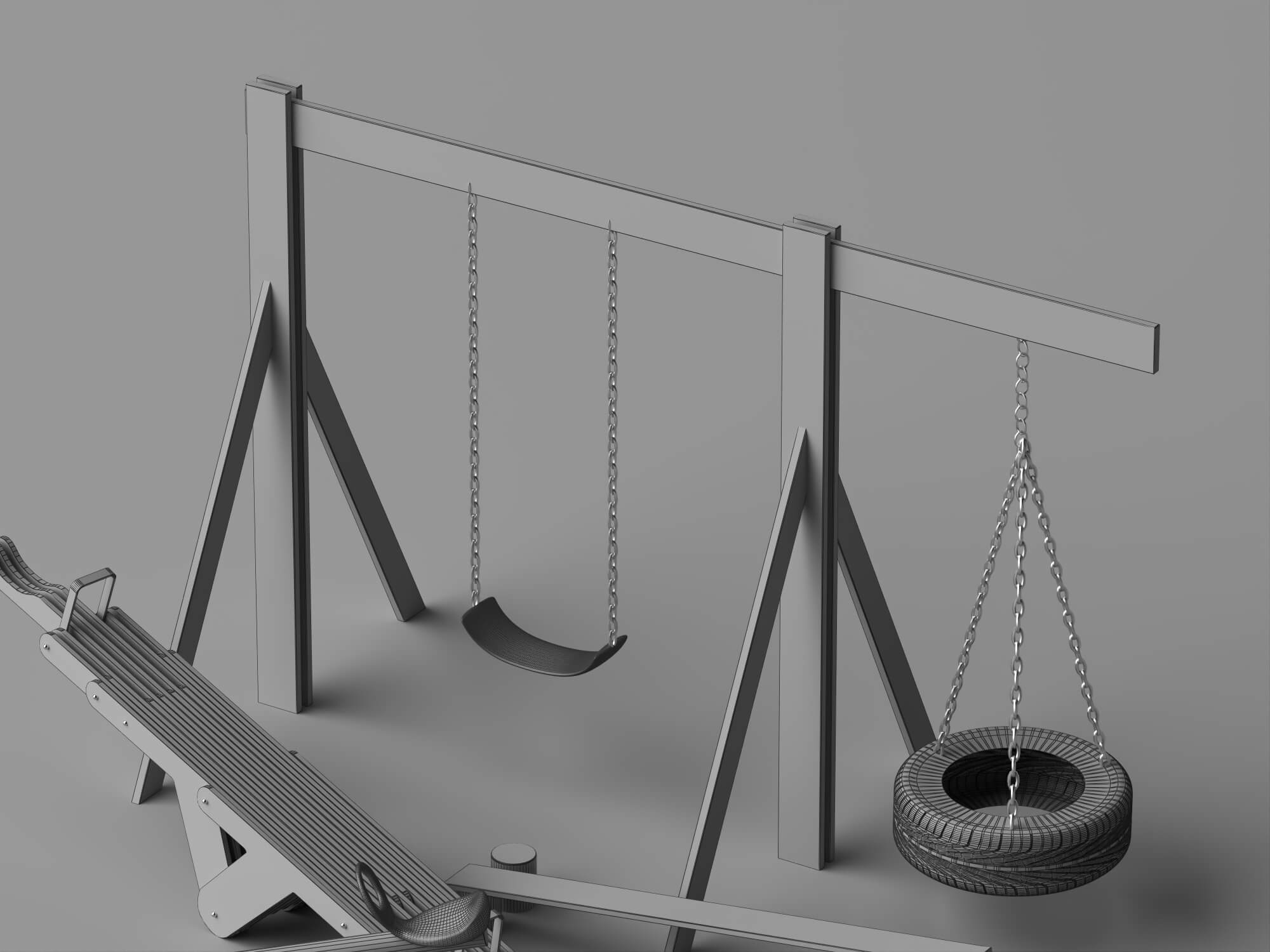 Wooden Playground Equipment Pack 3d Model 3D Model