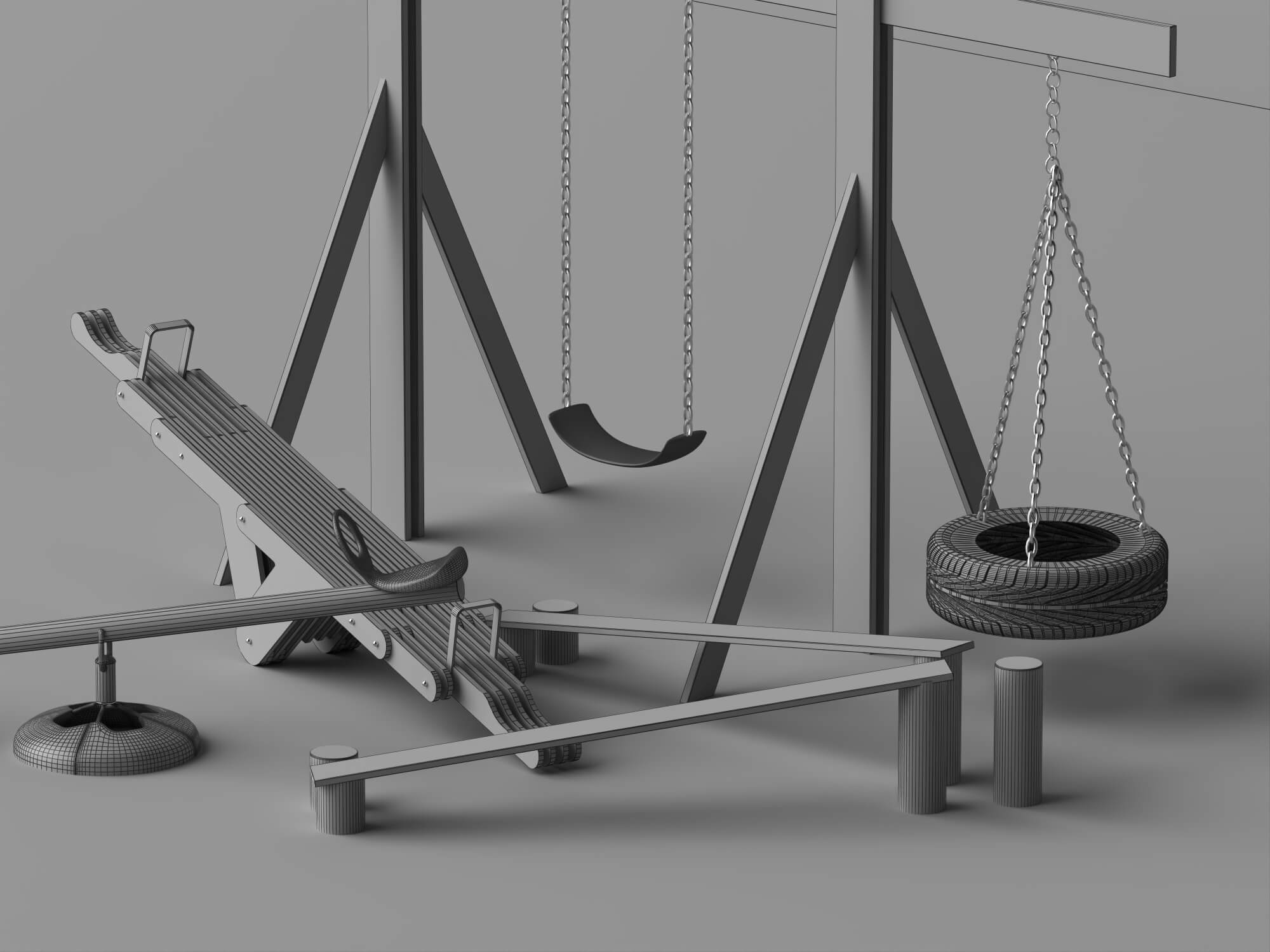 Wooden Playground Equipment Pack 3d Model 3D Model
