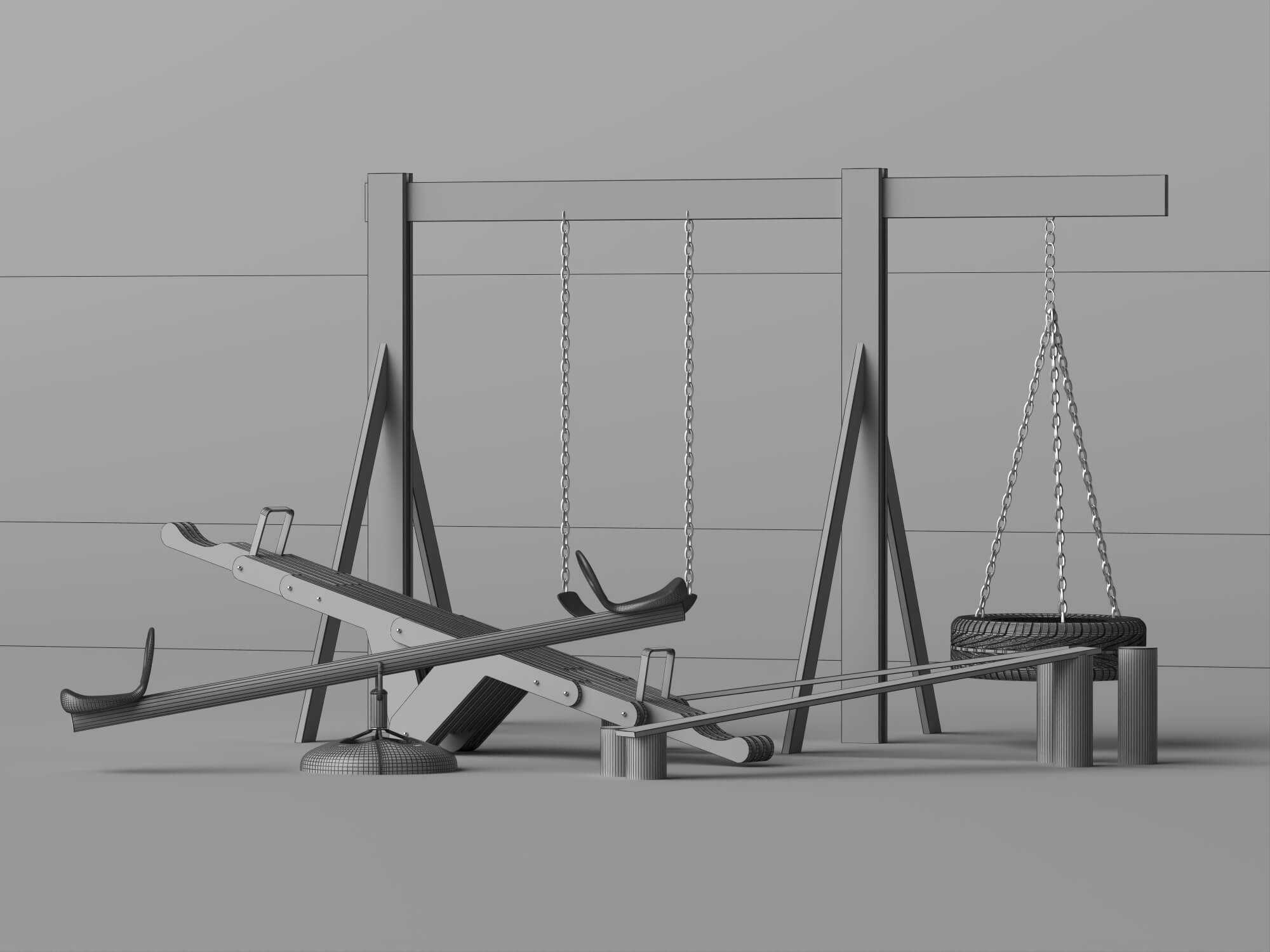 Wooden Playground Equipment Pack 3d Model 3D Model