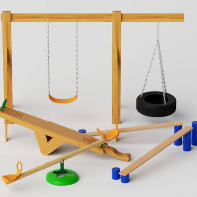 Wooden Playground Equipment Pack 3d Model