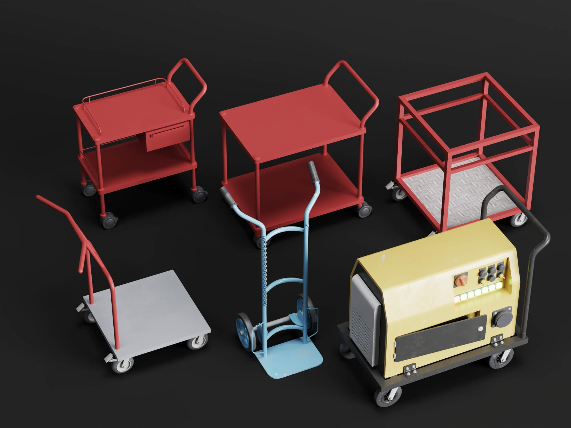 Workshop Hand Trolley and Cart Collection 3D Model