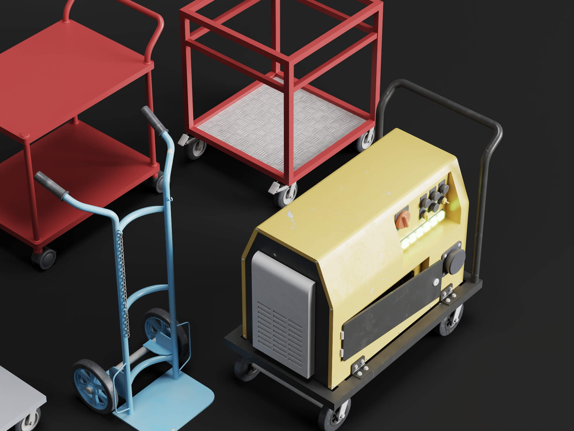 Workshop Hand Trolley and Cart Collection 3D Model