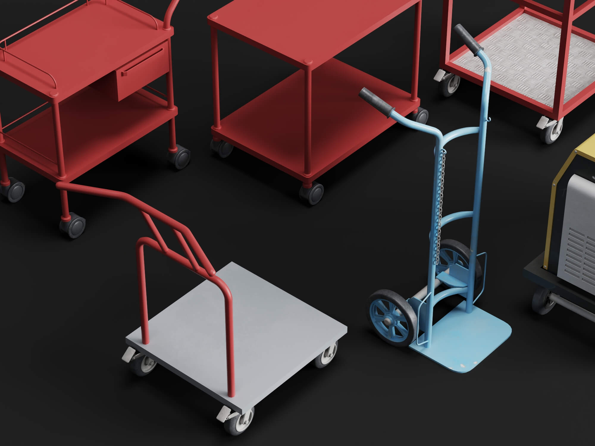 Workshop Hand Trolley and Cart Collection 3D Model