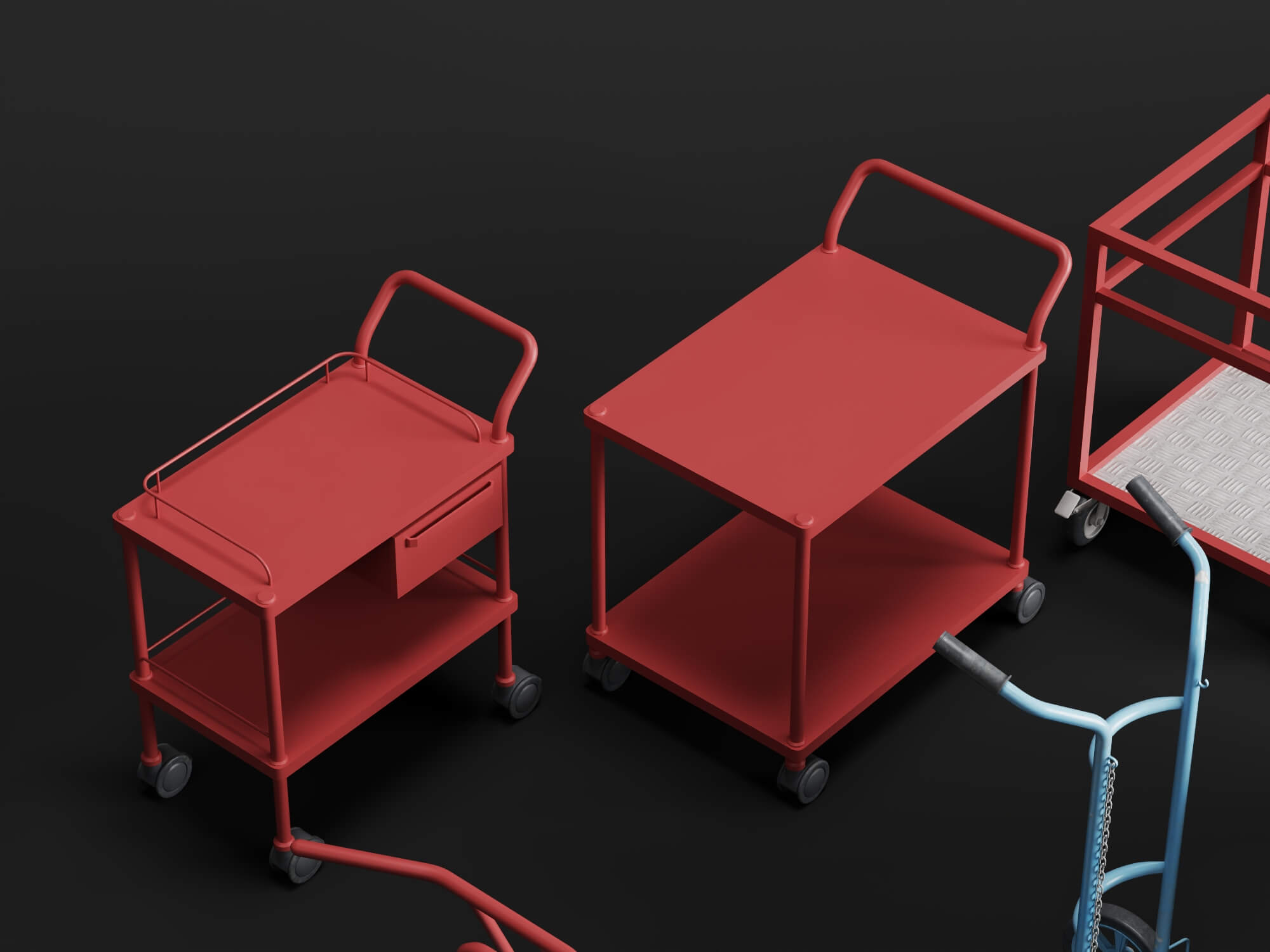 Workshop Hand Trolley and Cart Collection 3D Model