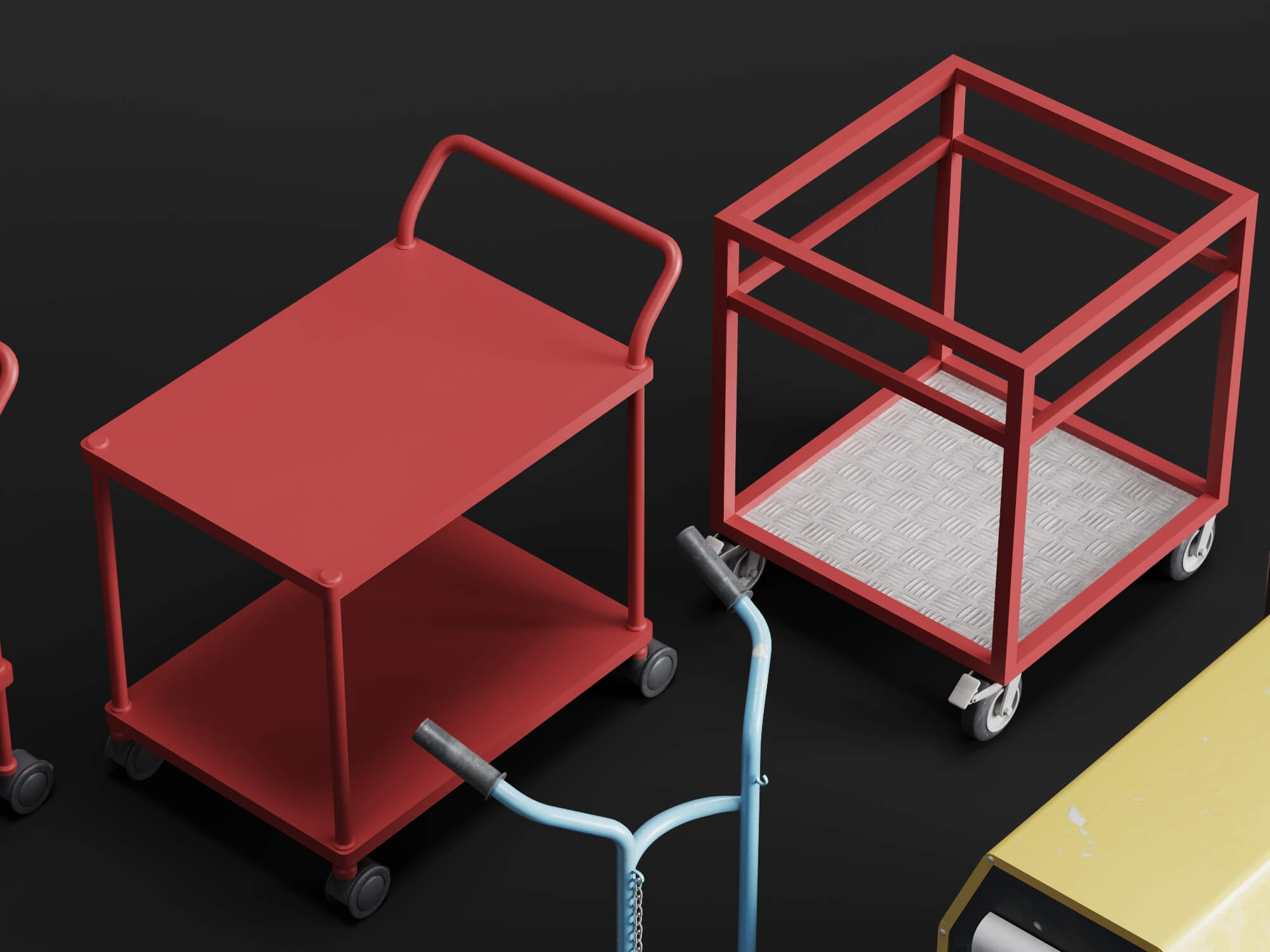Workshop Hand Trolley and Cart Collection 3D Model
