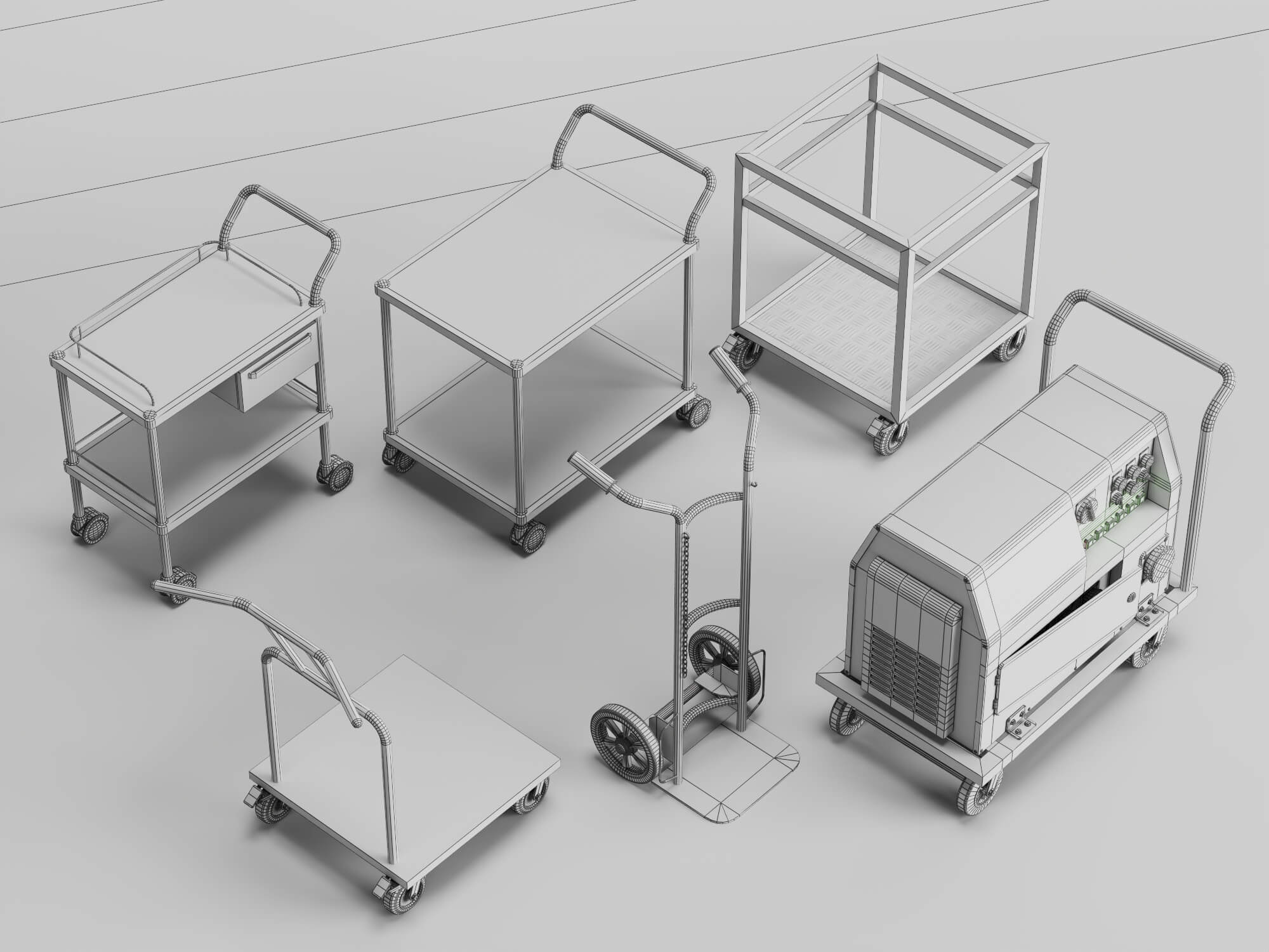 Workshop Hand Trolley and Cart Collection 3D Model