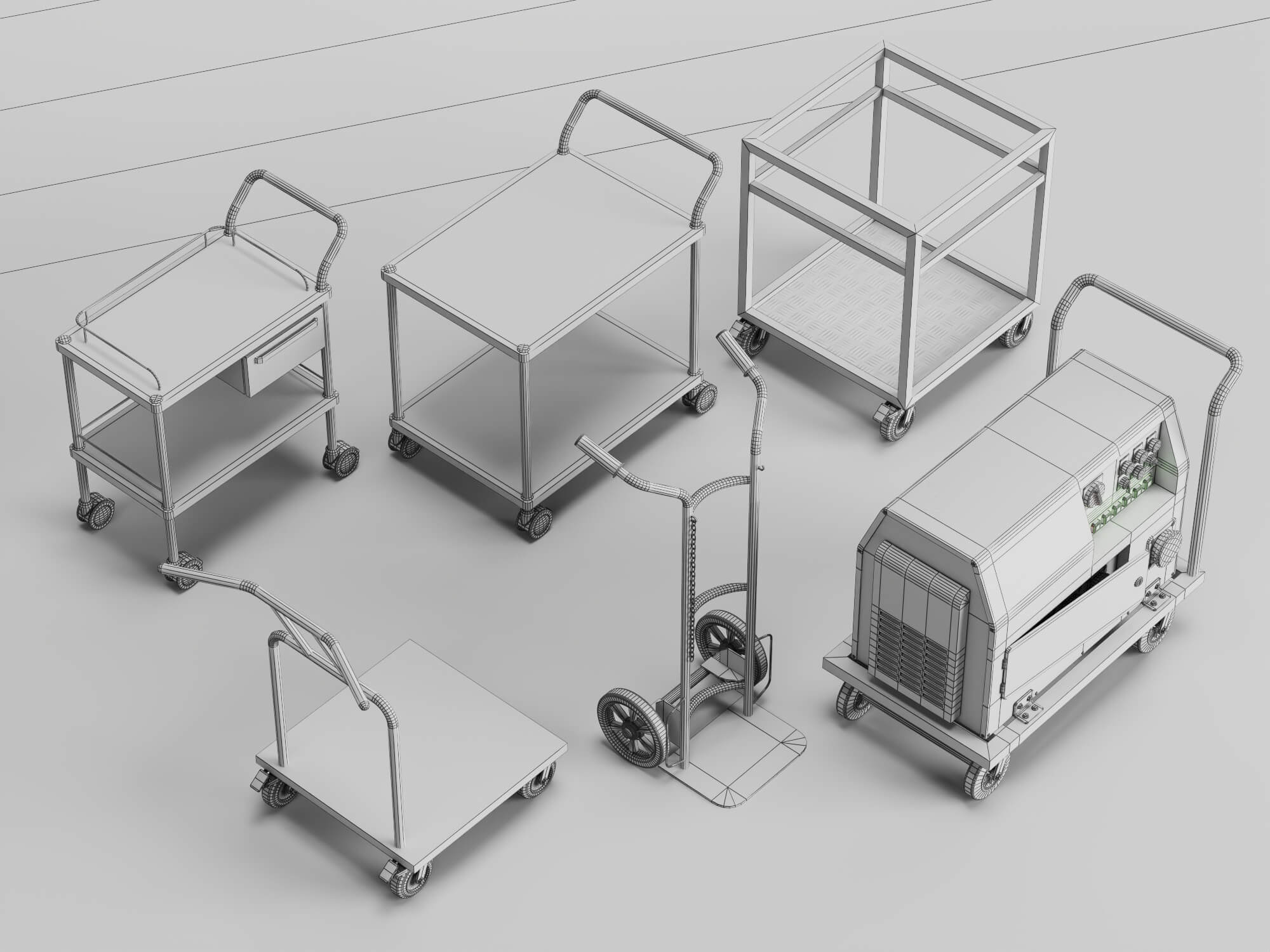 Workshop Hand Trolley and Cart Collection 3D Model