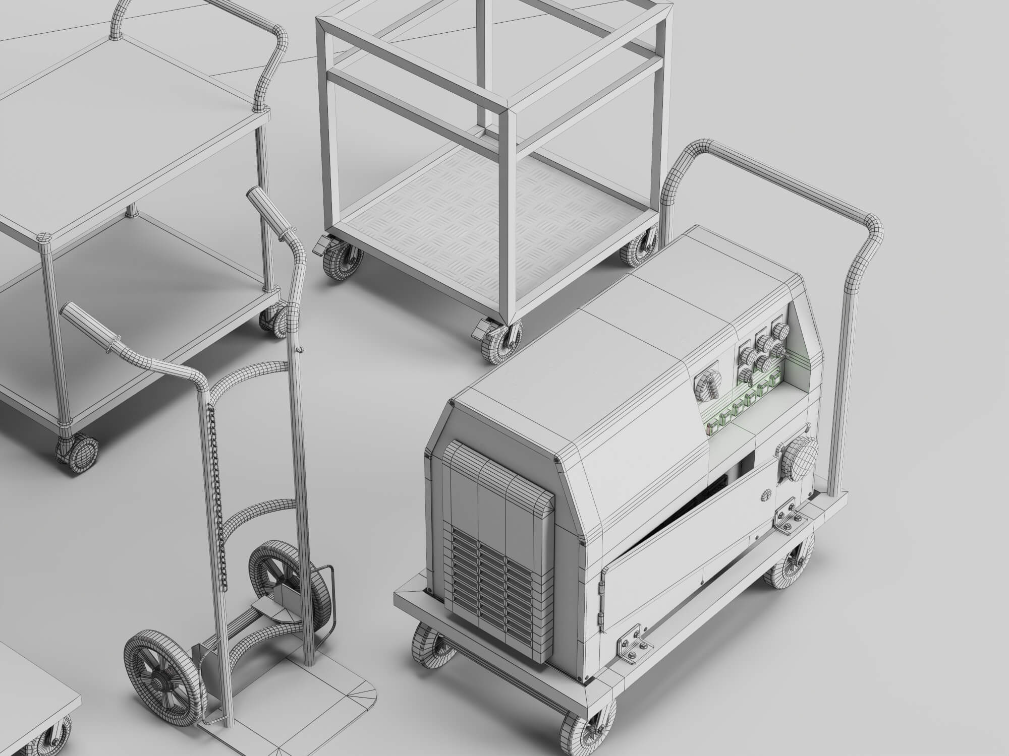 Workshop Hand Trolley and Cart Collection 3D Model