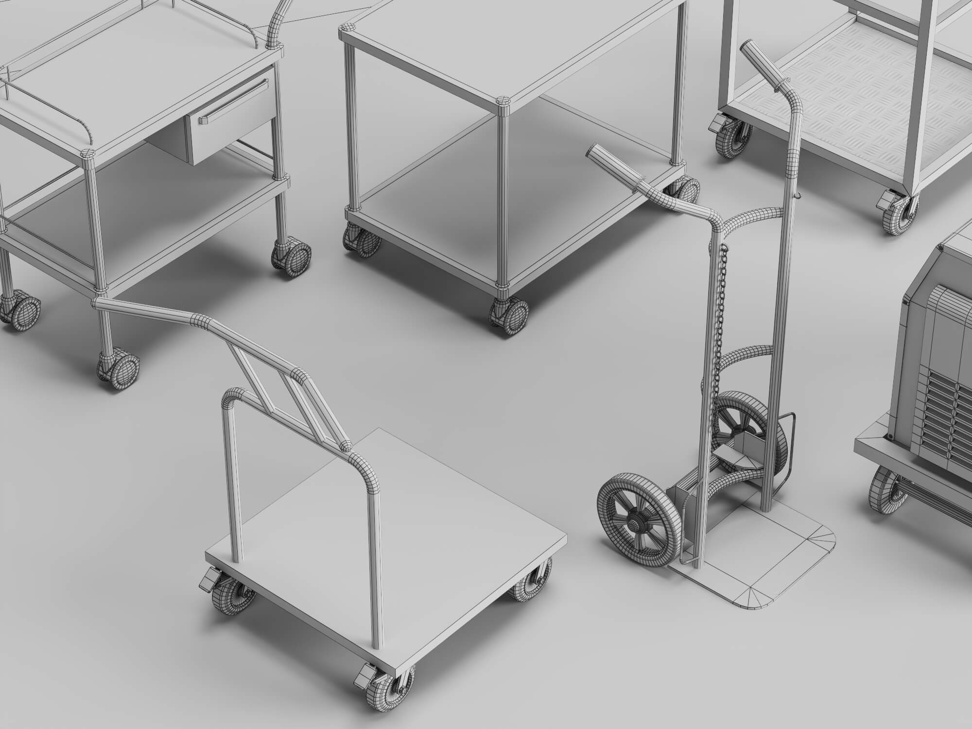 Workshop Hand Trolley and Cart Collection 3D Model