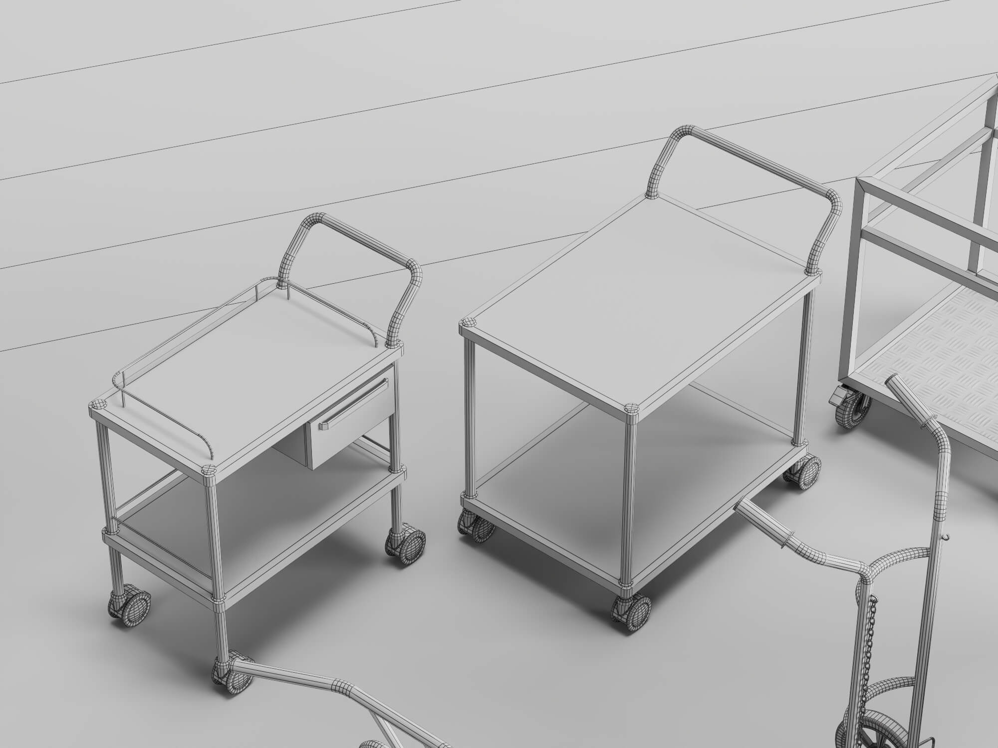 Workshop Hand Trolley and Cart Collection 3D Model