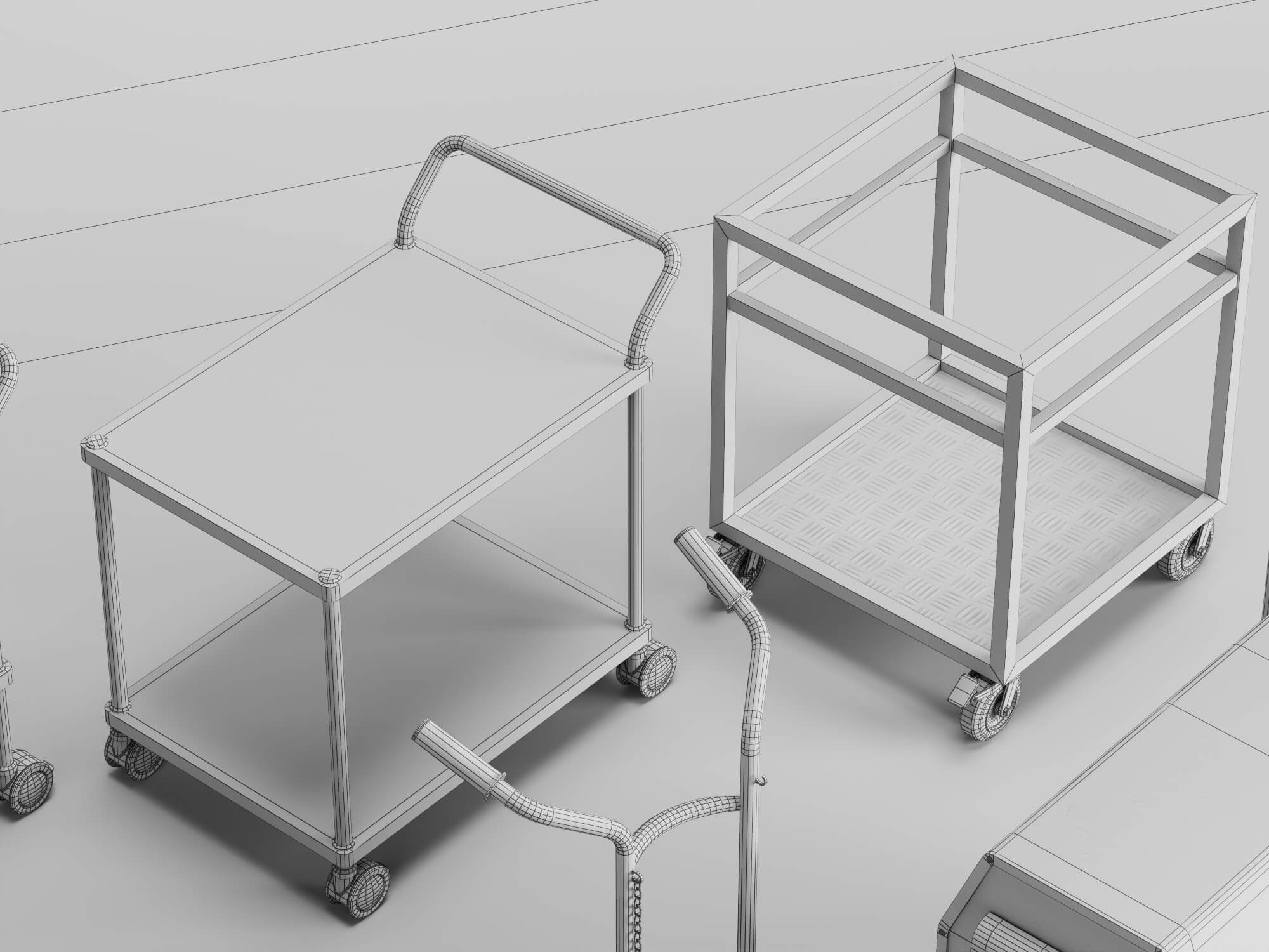 Workshop Hand Trolley and Cart Collection 3D Model