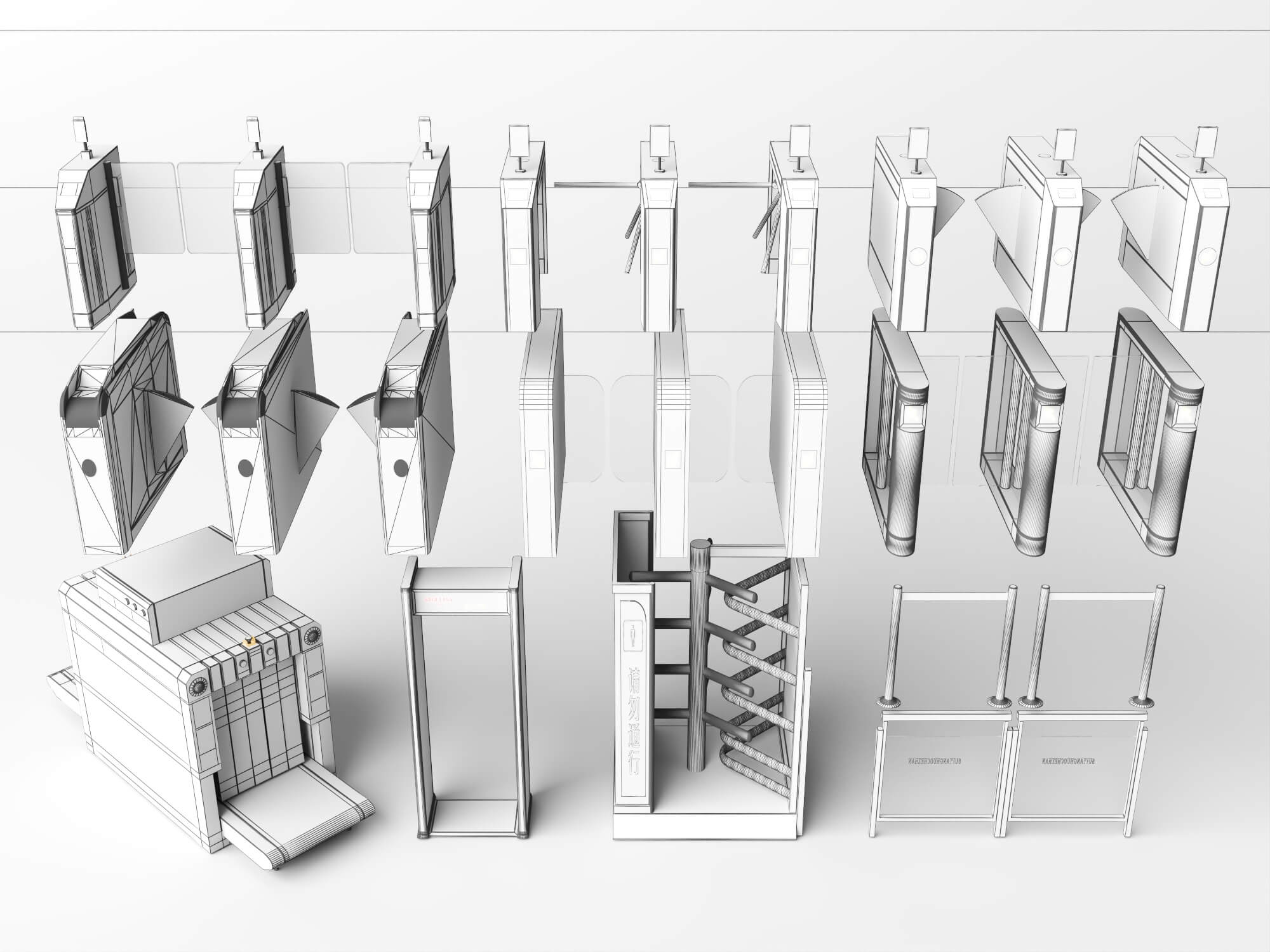 Access Control Turnstile and Security Gate Collection 3D Model