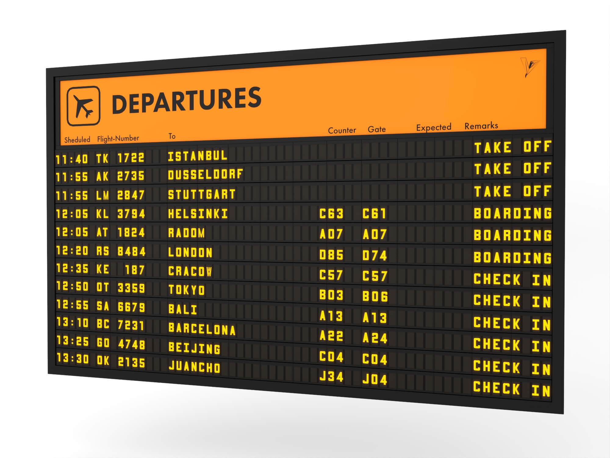 Airport Departure Flipboard 3D Model 3D Model