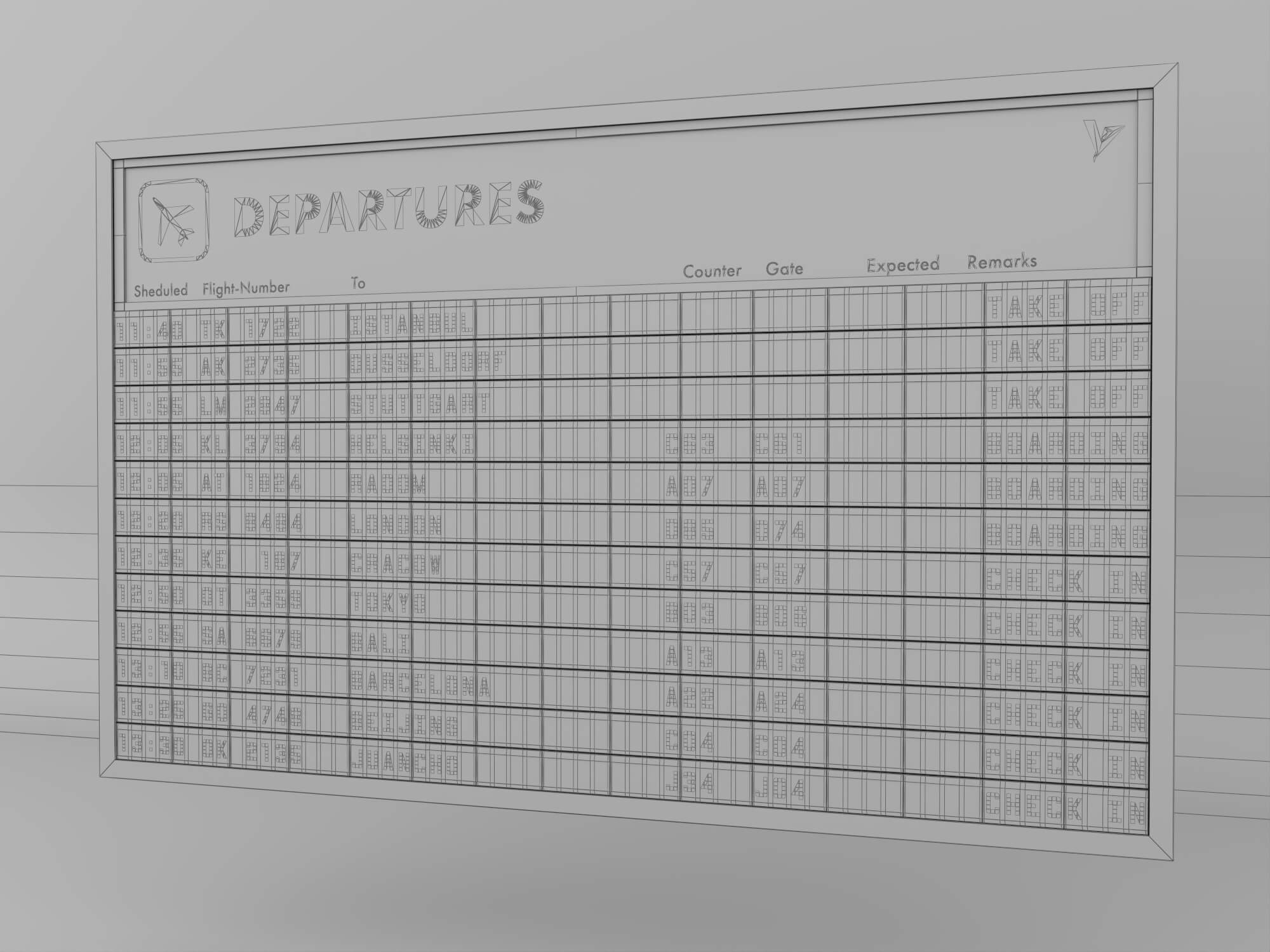 Airport Departure Flipboard 3D Model 3D Model