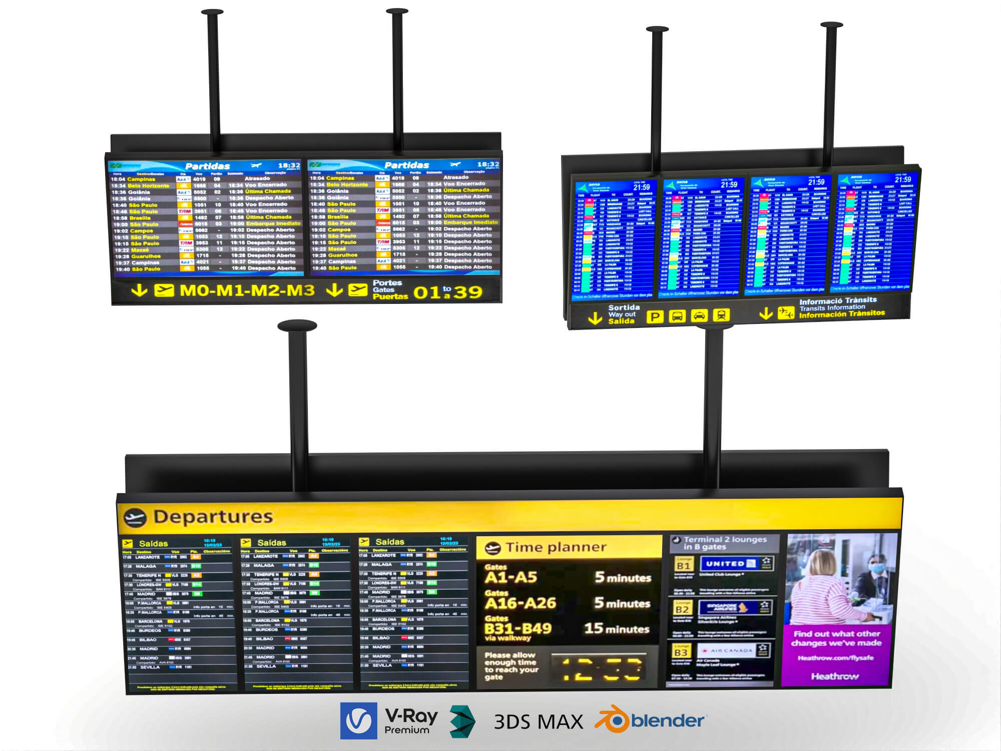 Airport Digital Departure Signage 3d Model 3D Model