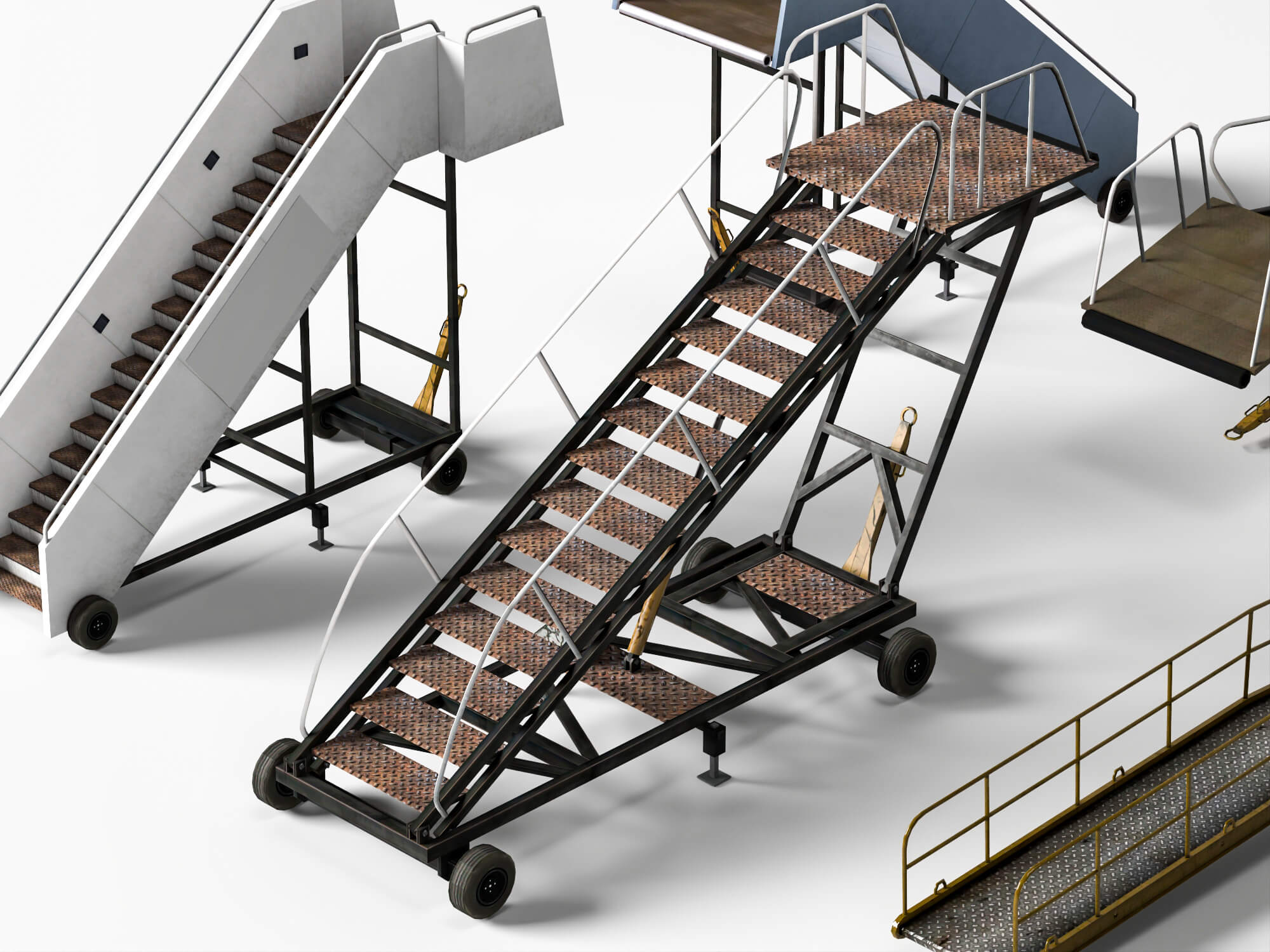 Airport Mobile Boarding Stairs and Ramps 3D Model 3D Model