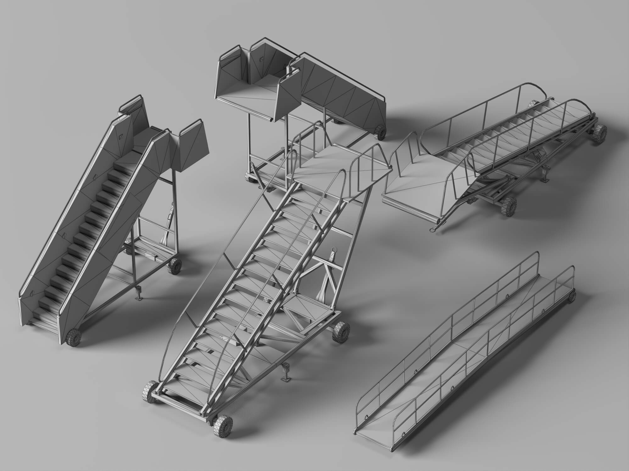 Airport Mobile Boarding Stairs and Ramps 3D Model 3D Model