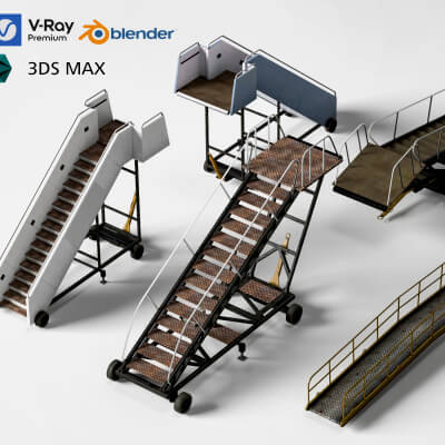 Airport Mobile Boarding Stairs and Ramps 3D Model