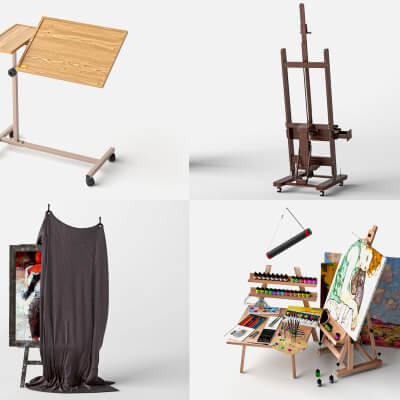 Artist Studio Easel and Painting Equipment 3D Models