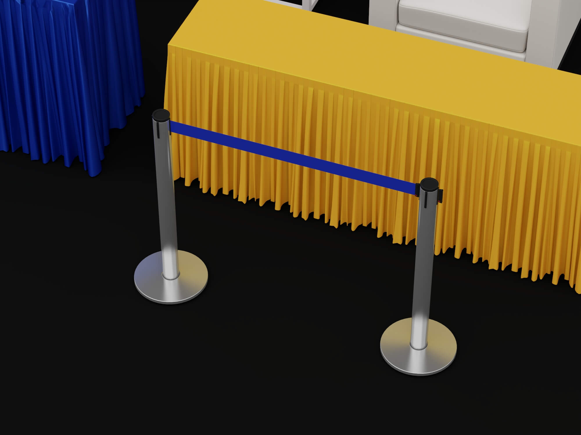 Banquet and Event Furniture Set with Tablecloths and Floral 3D Model