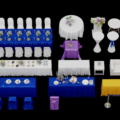 Banquet and Event Furniture Set with Tablecloths and Floral