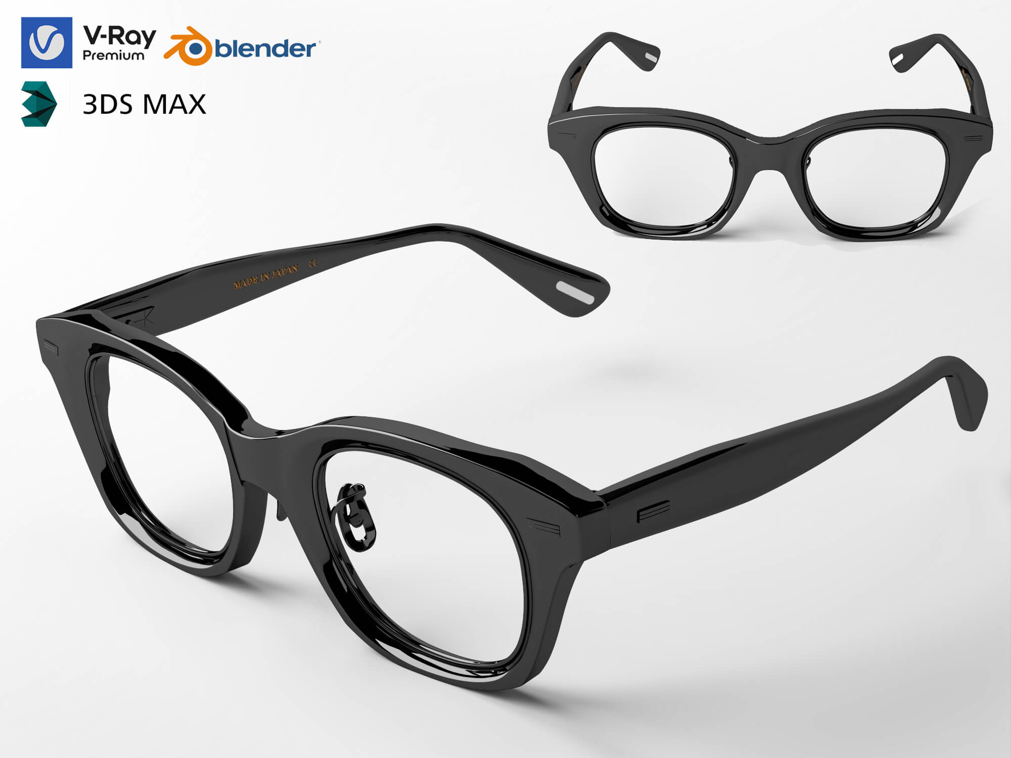 Black Acetate Eyeglasses Lowpoly 3D Model 3D Model