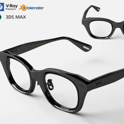 Black Acetate Eyeglasses Lowpoly 3D Model