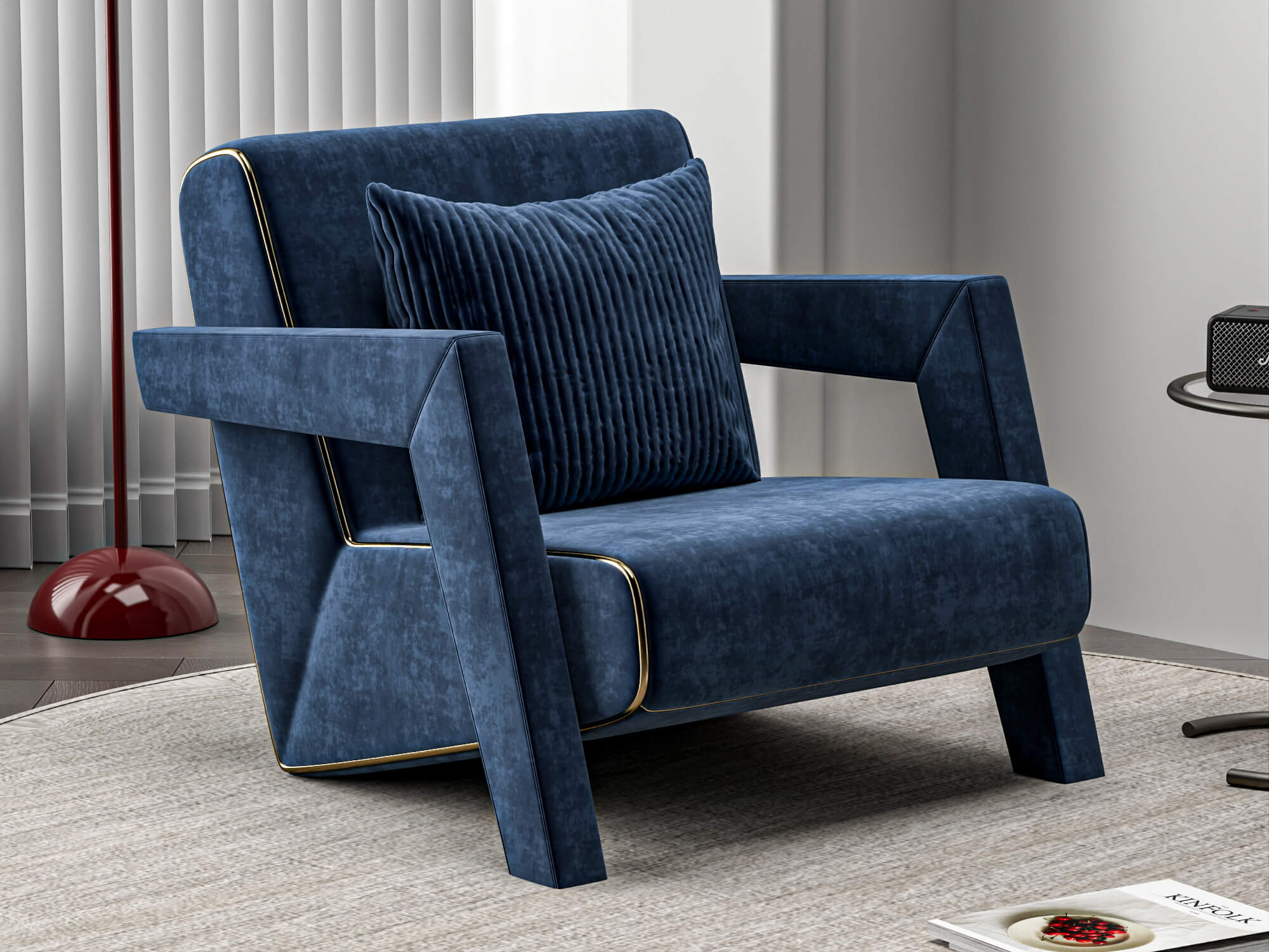 Blue Fabric Armchair with Decor Props 3D Model