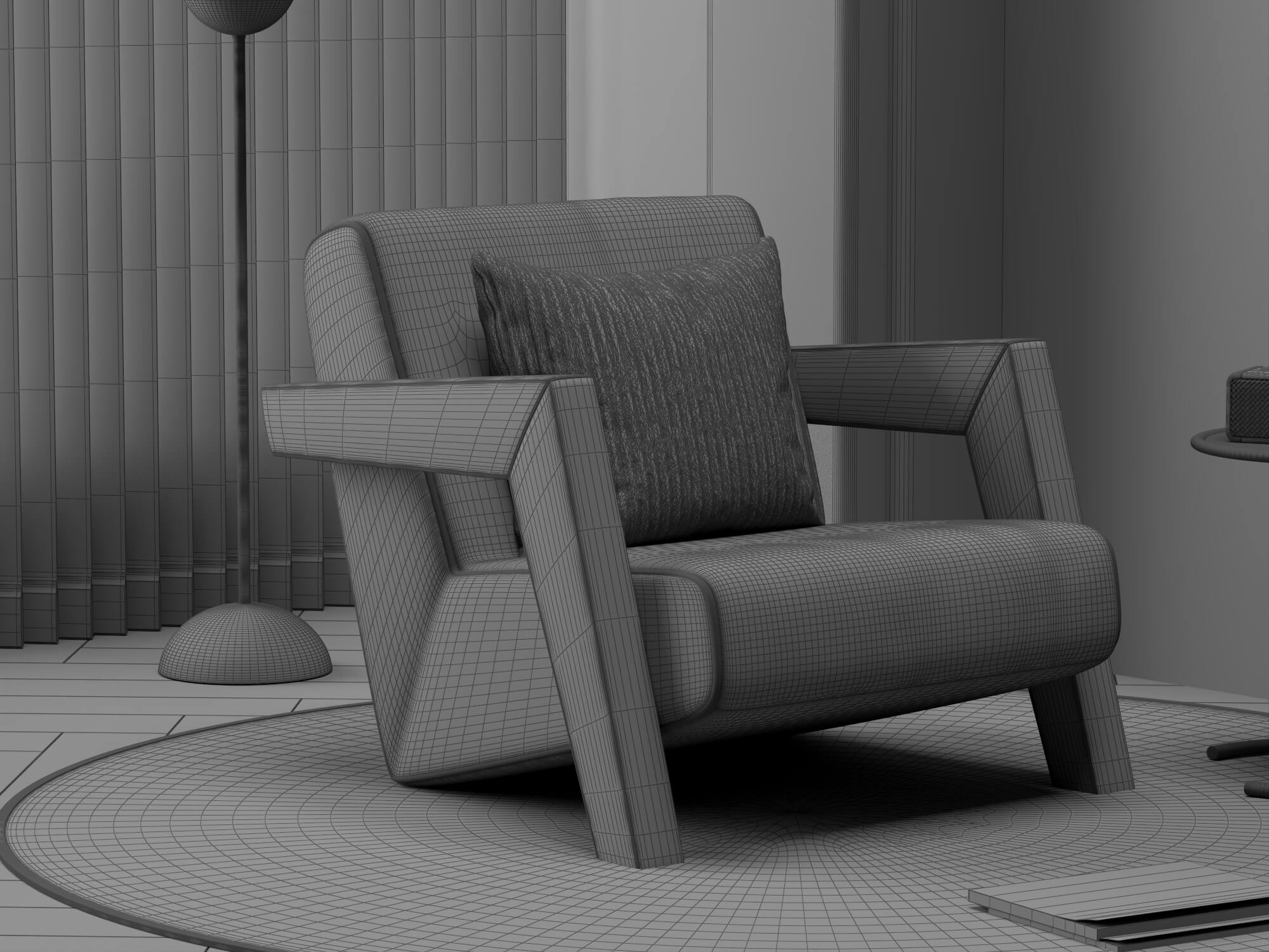 Blue Fabric Armchair with Decor Props 3D Model