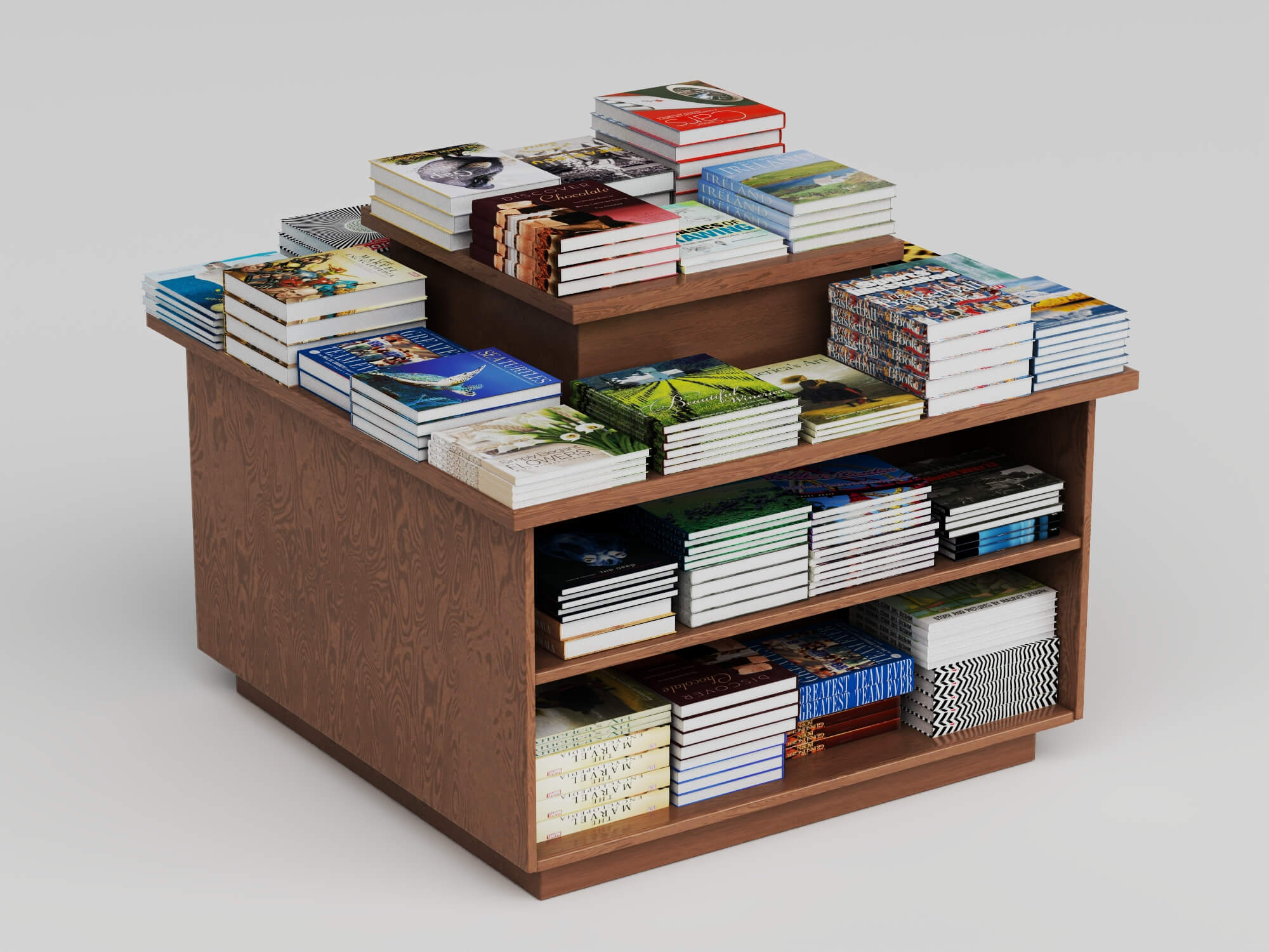 Bookstore Bookshelf and Magazine Display Rack Set 3D Model