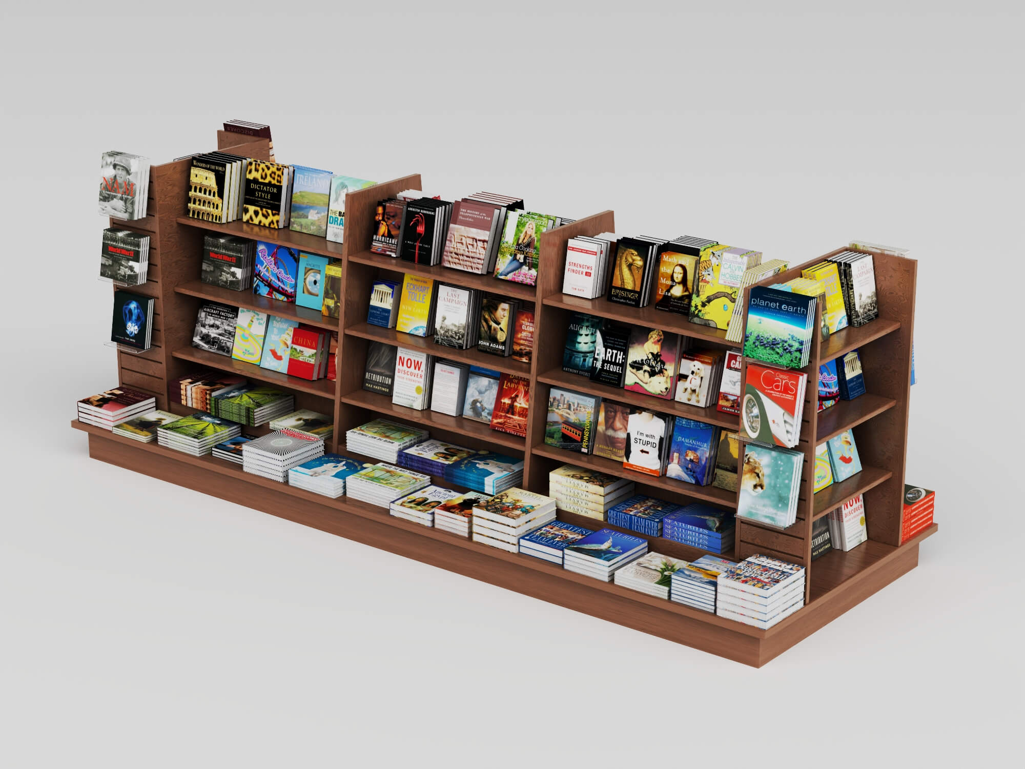 Bookstore Bookshelf and Magazine Display Rack Set 3D Model
