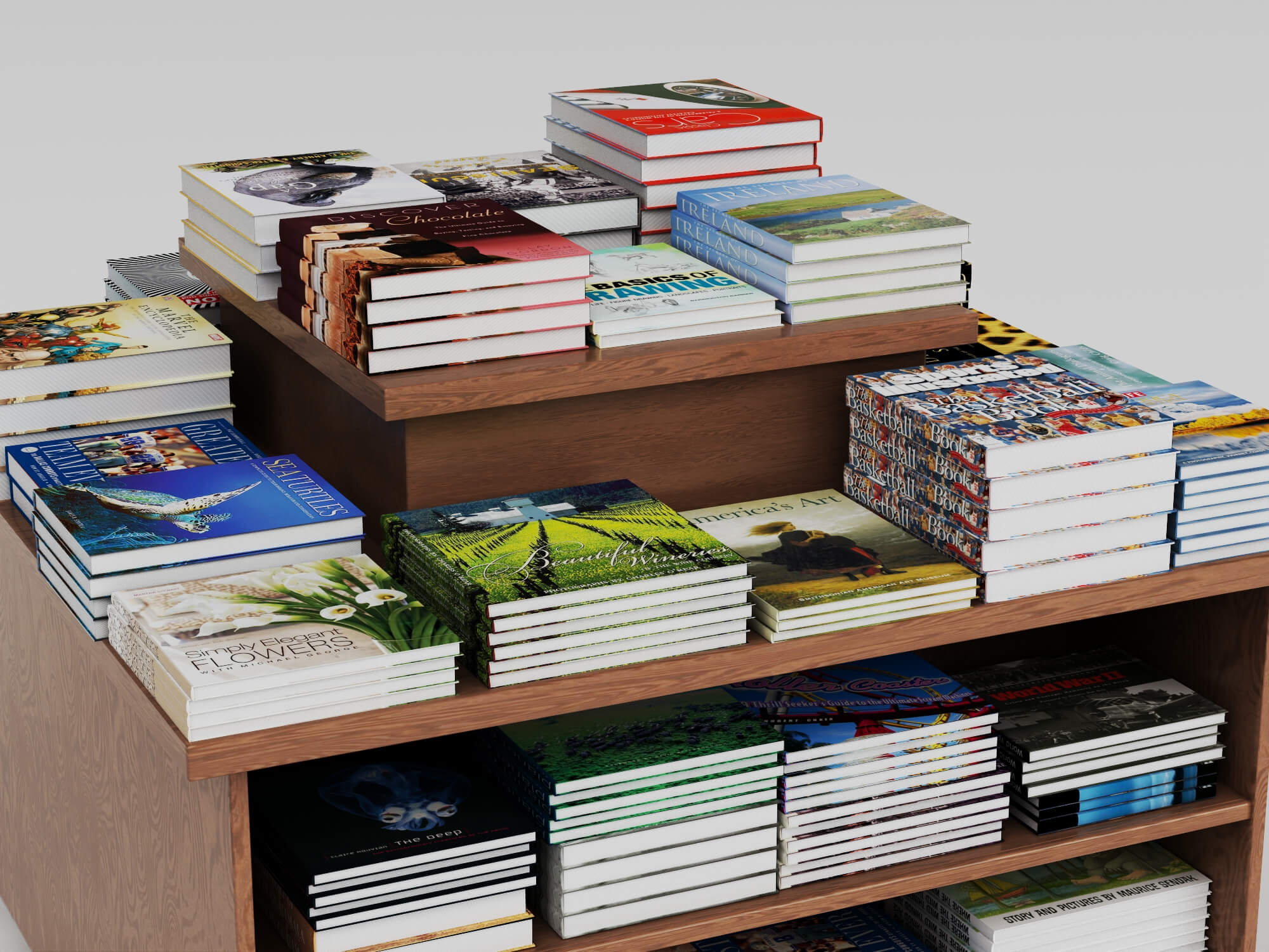 Bookstore Bookshelf and Magazine Display Rack Set 3D Model