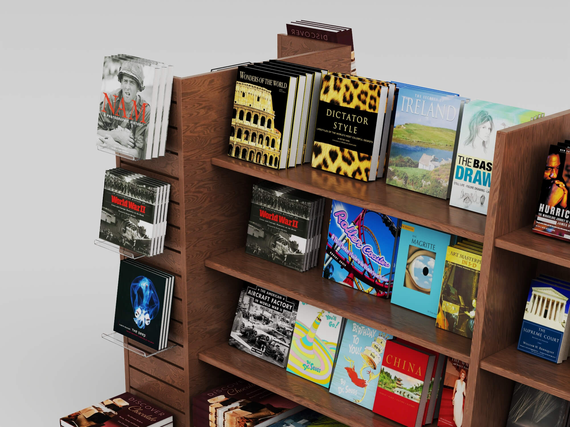 Bookstore Bookshelf and Magazine Display Rack Set 3D Model