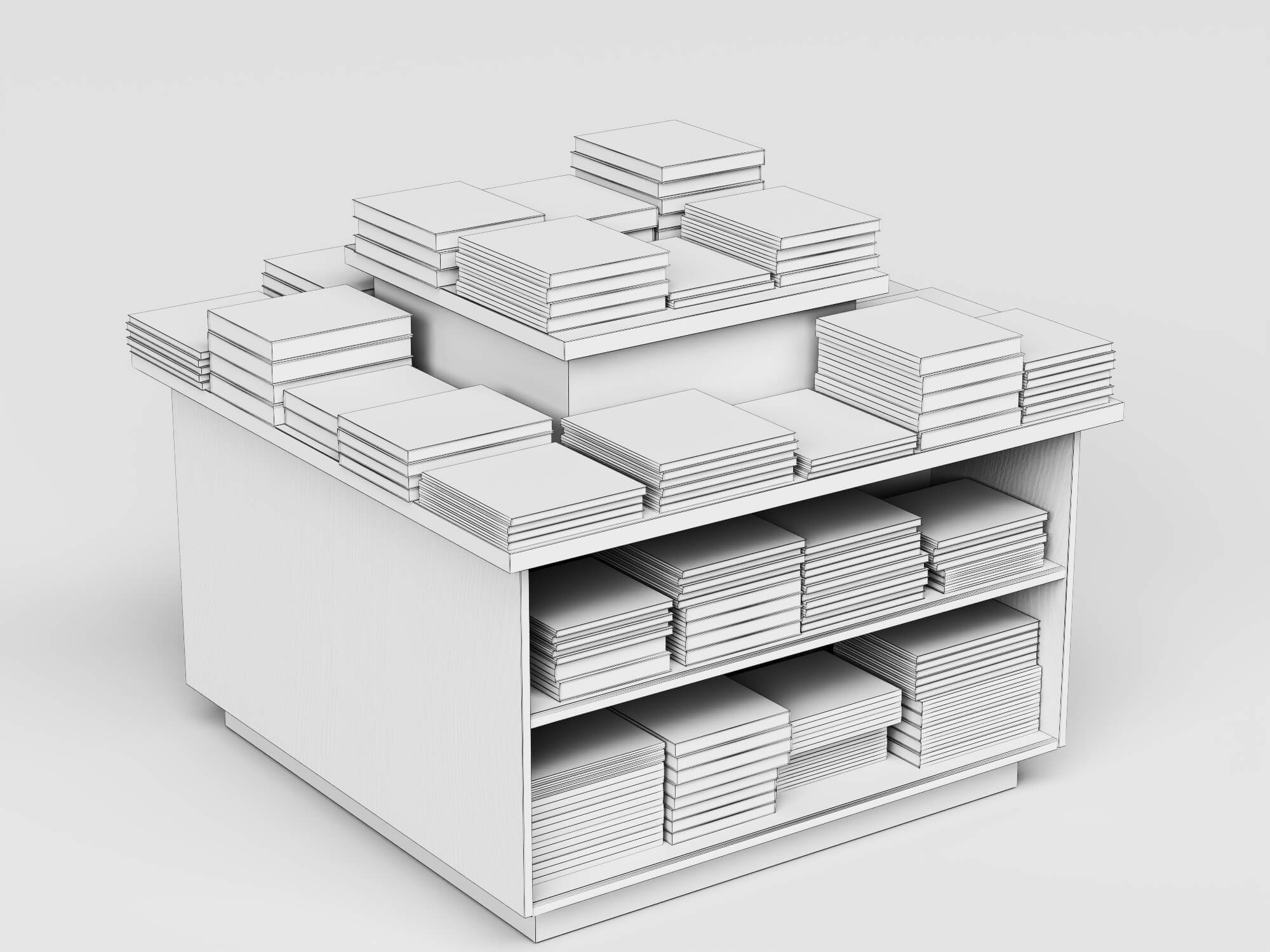Bookstore Bookshelf and Magazine Display Rack Set 3D Model